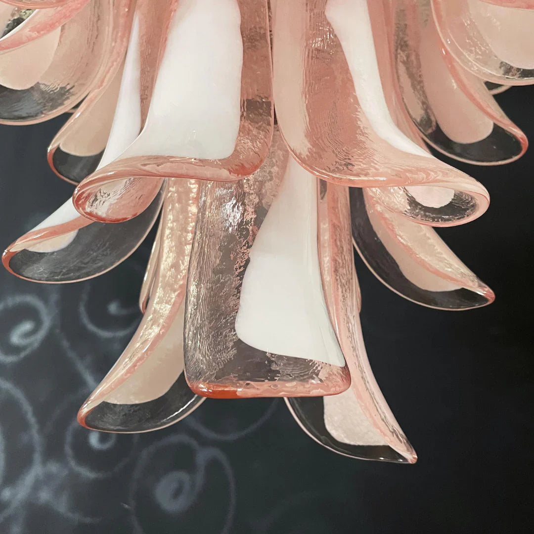 Vintage Pink Murano Glass Petals Chandelier 26"