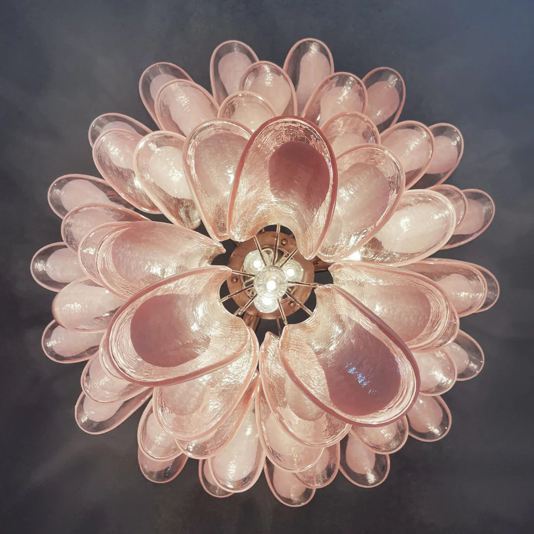 Vintage Pink Murano Glass Petals Chandelier 26"