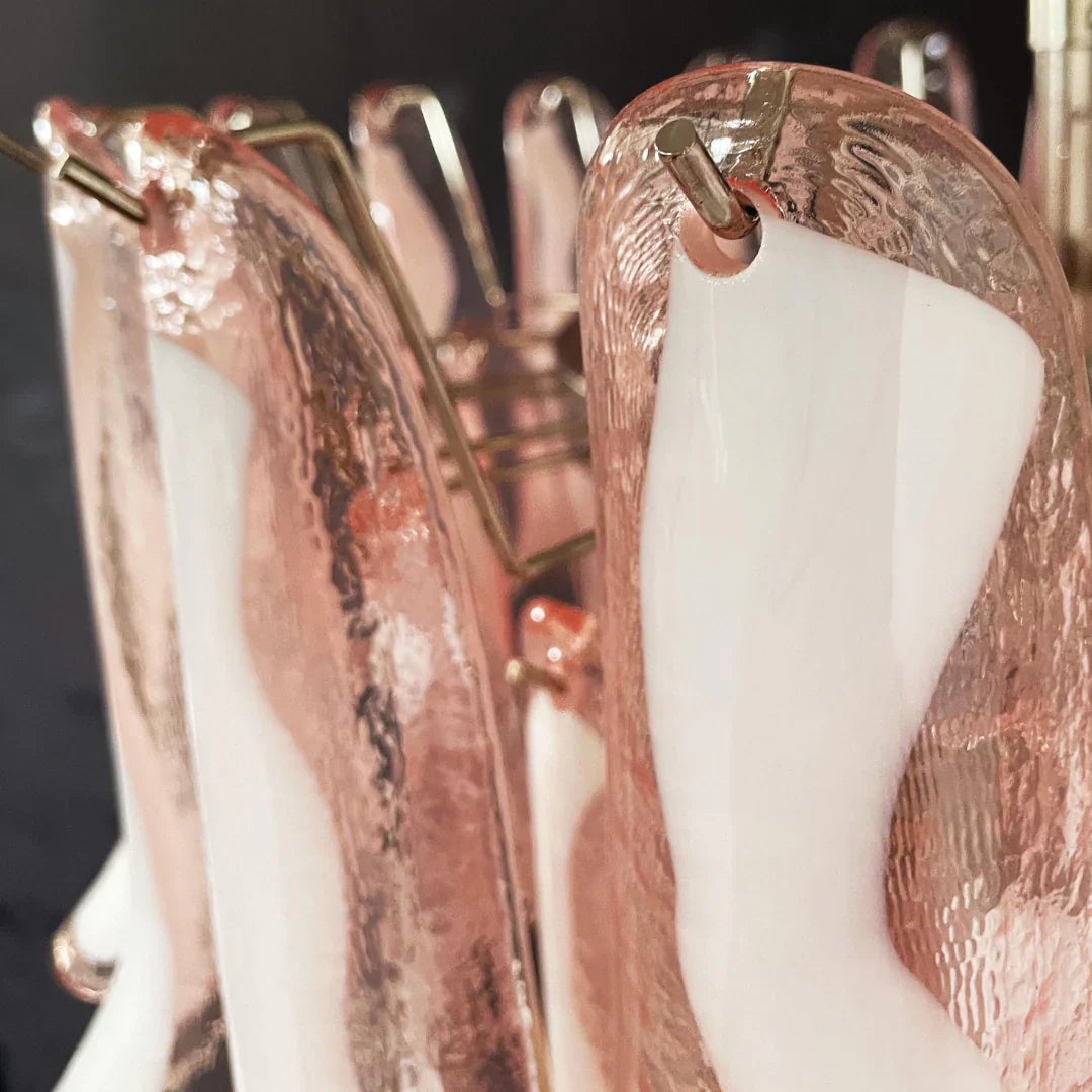 Vintage Pink Murano Glass Petals Chandelier 26"