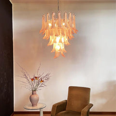 Vintage Pink Murano Glass Petals Chandelier 26"