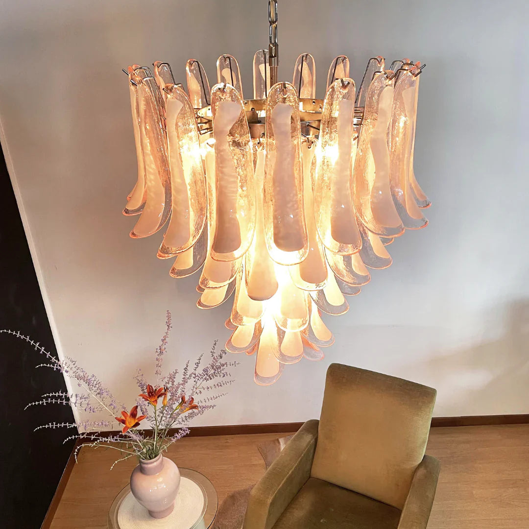 Vintage Pink Murano Glass Petals Chandelier 26"