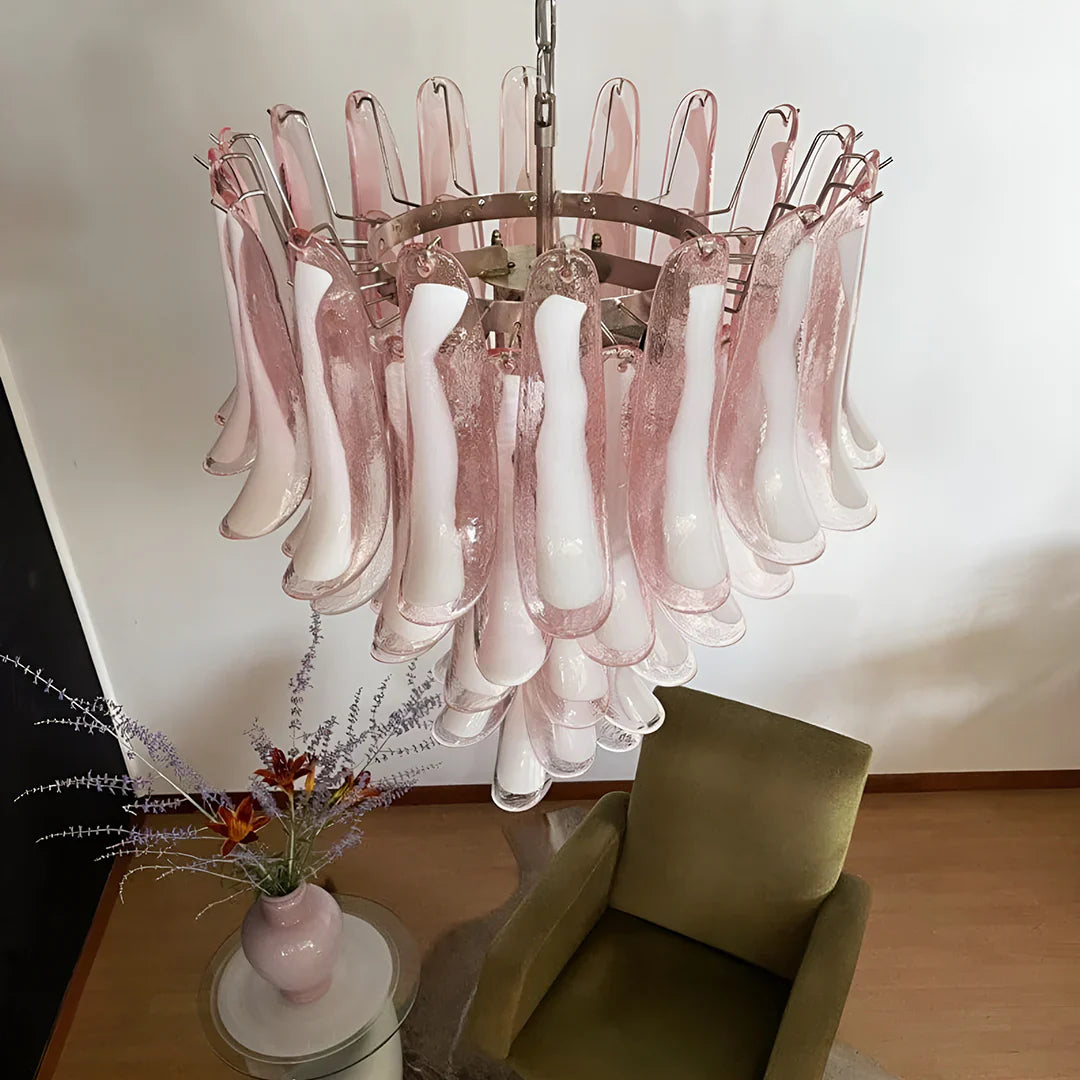 Vintage Pink Murano Glass Petals Chandelier 26"
