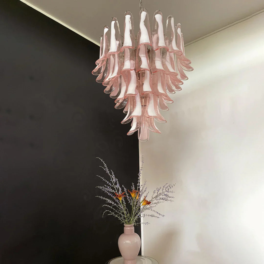 Vintage Pink Murano Glass Petals Chandelier 26"