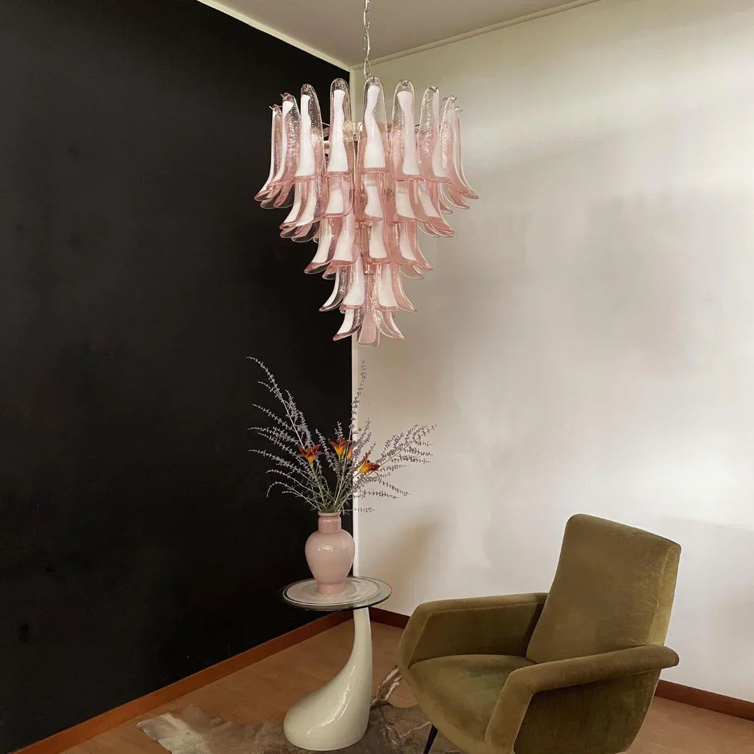 Vintage Pink Murano Glass Petals Chandelier 26"