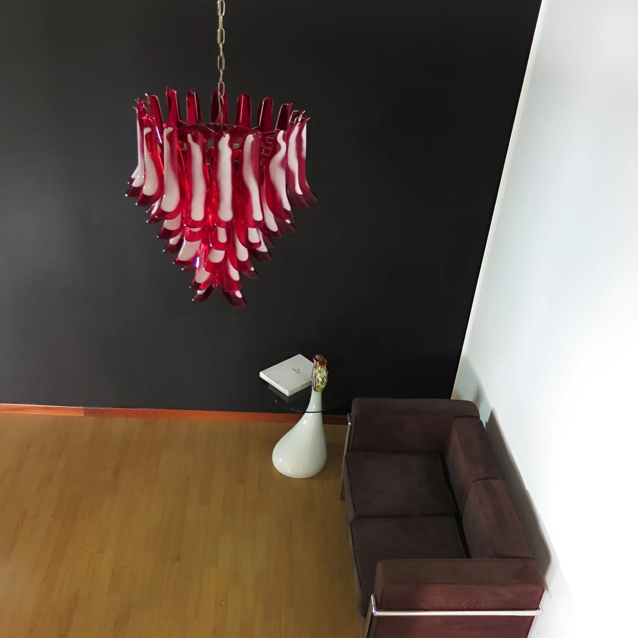 Vintage Red Murano Glass Petals Chandelier 26"