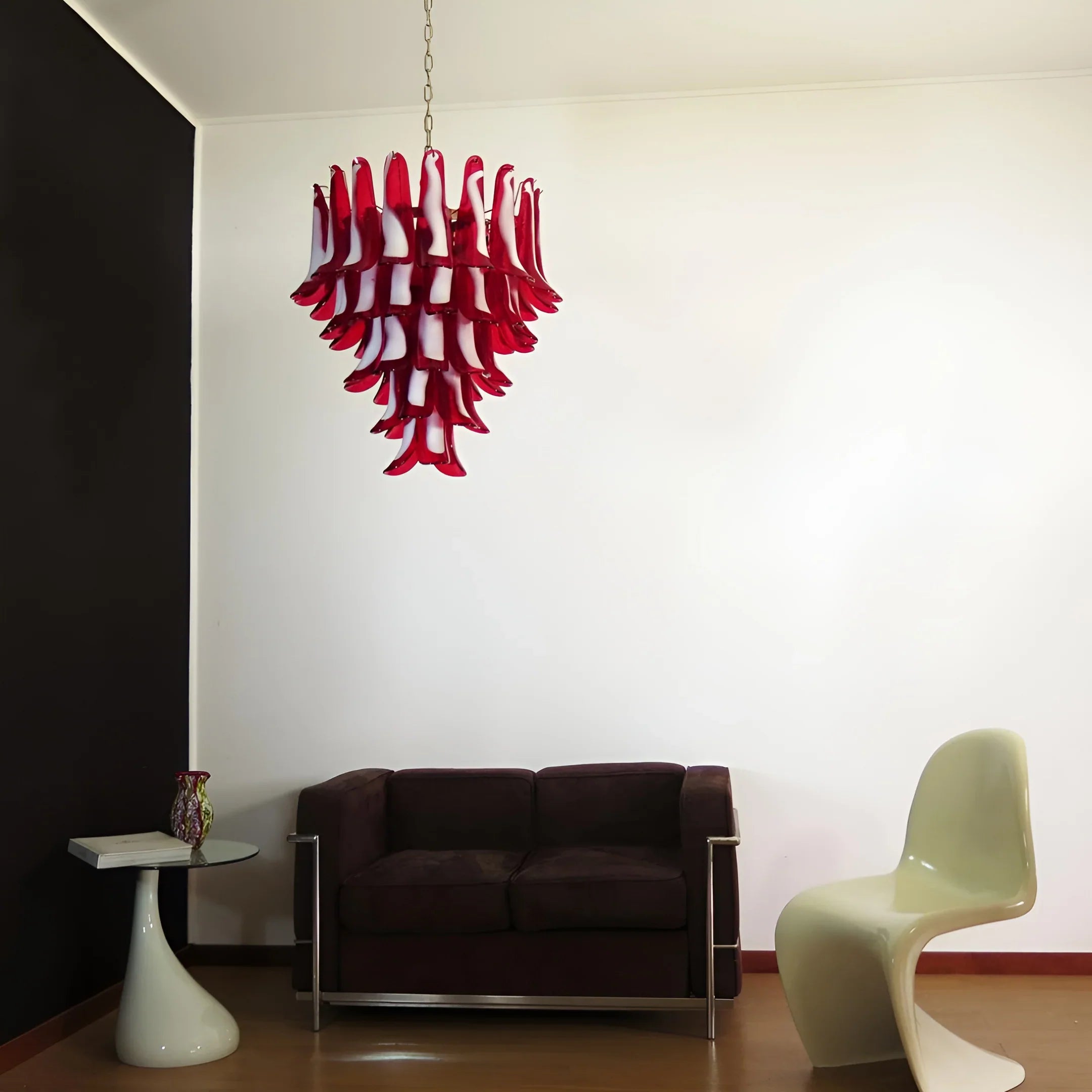 Vintage Red Murano Glass Petals Chandelier 26"