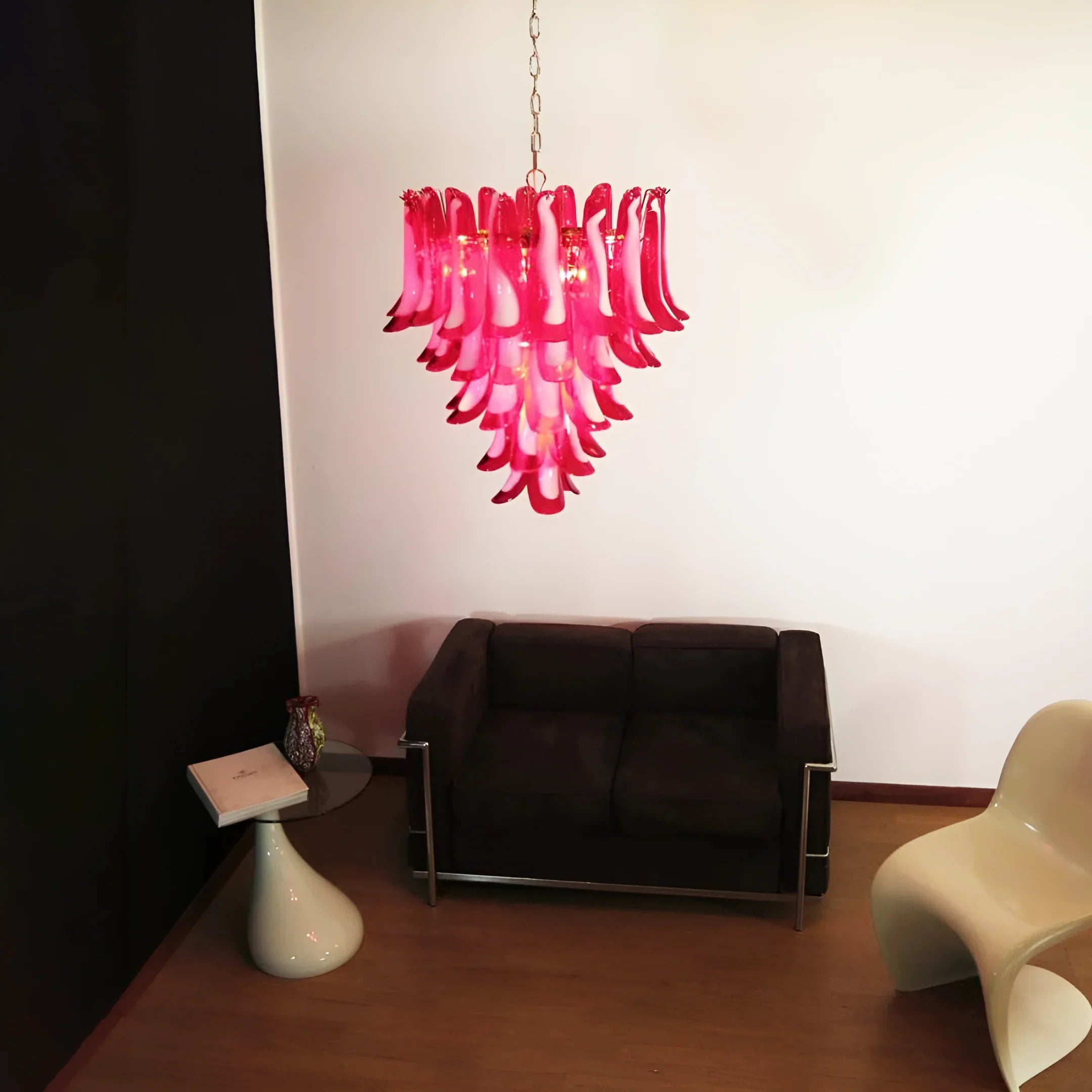 Vintage Red Murano Glass Petals Chandelier 26"