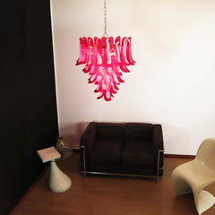 Vintage Red Murano Glass Petals Chandelier 26"