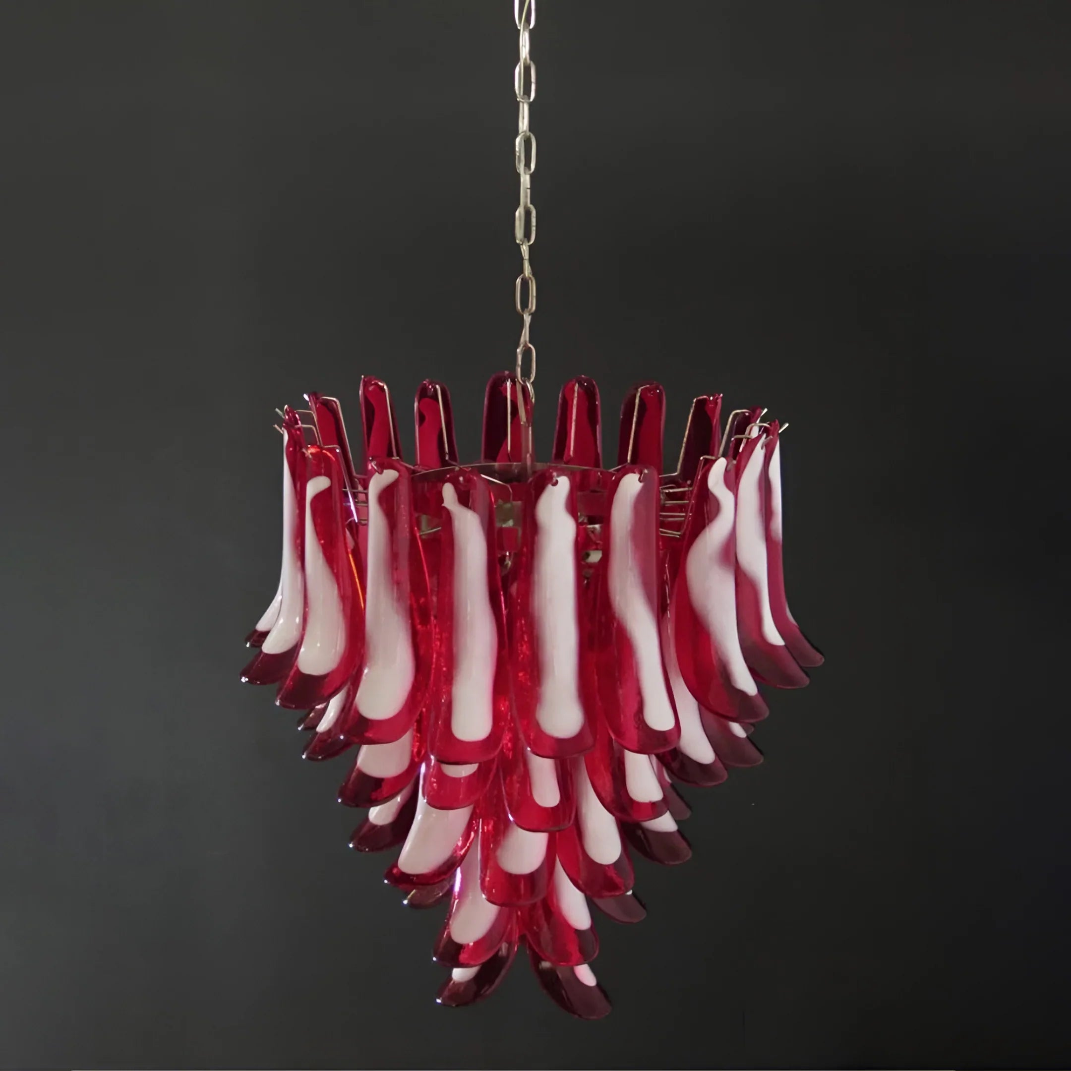 Vintage Red Murano Glass Petals Chandelier 26"