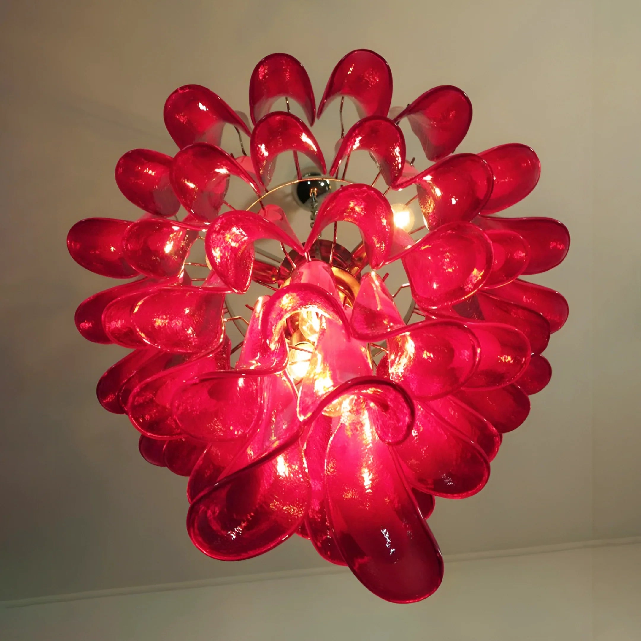 Vintage Red Murano Glass Petals Chandelier 26"