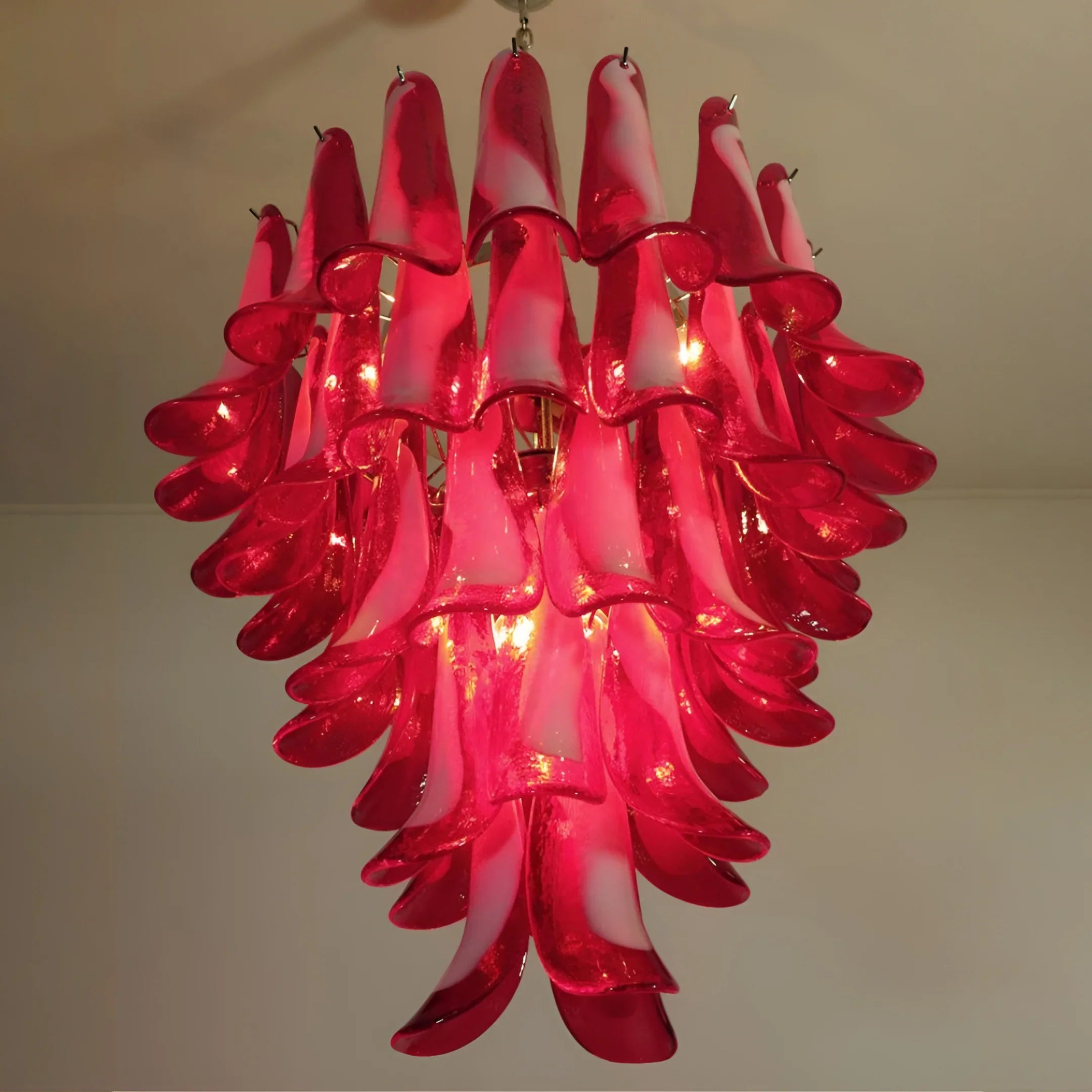 Vintage Red Murano Glass Petals Chandelier 26"