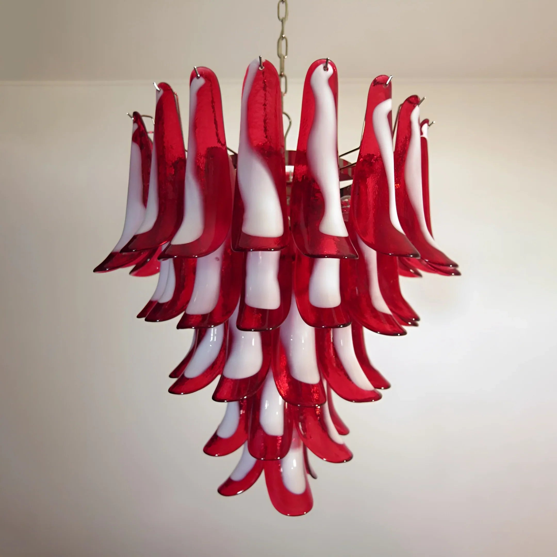 Vintage Red Murano Glass Petals Chandelier 26"