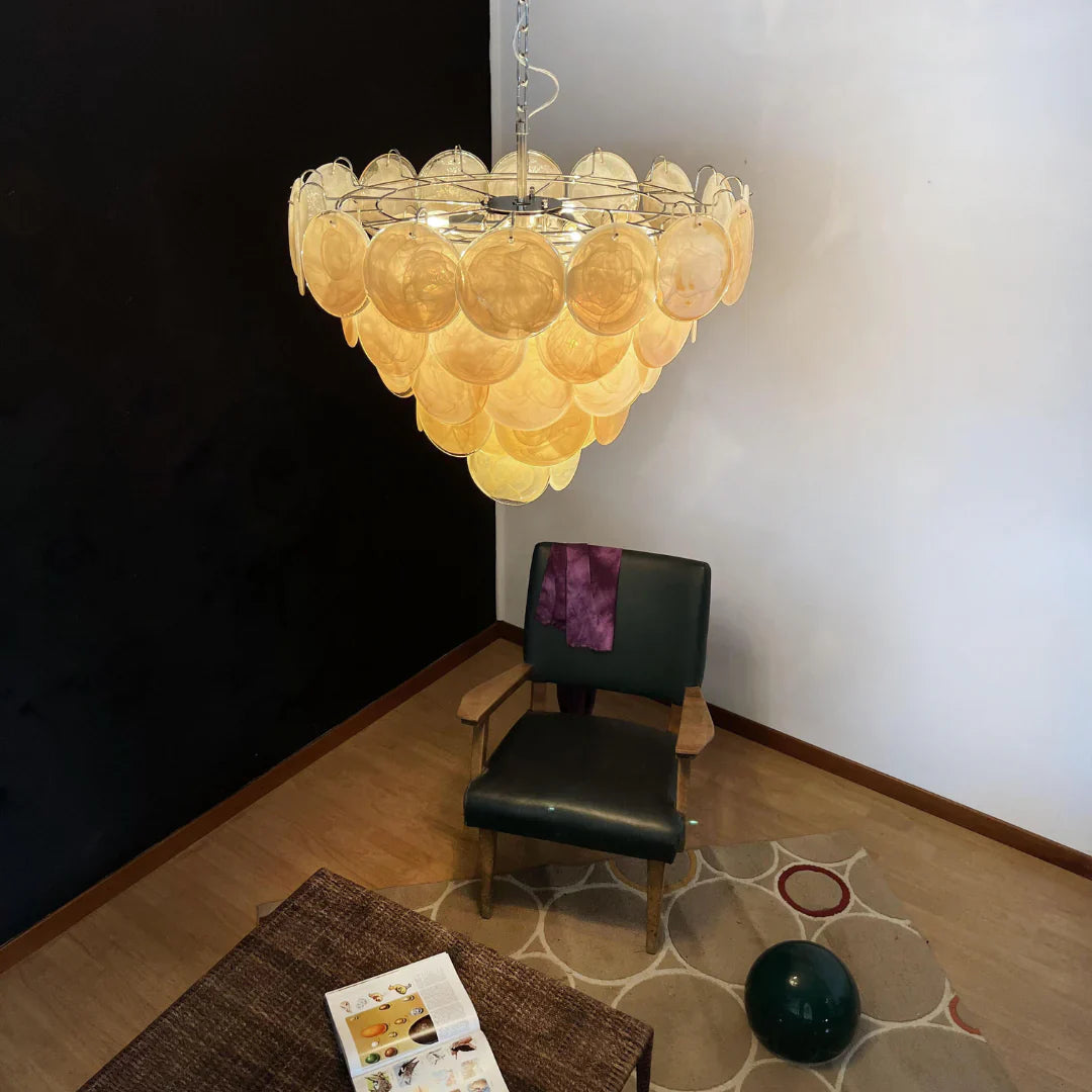 Elegant Gold Murano Iridescent Disc Chandelier 27.6"