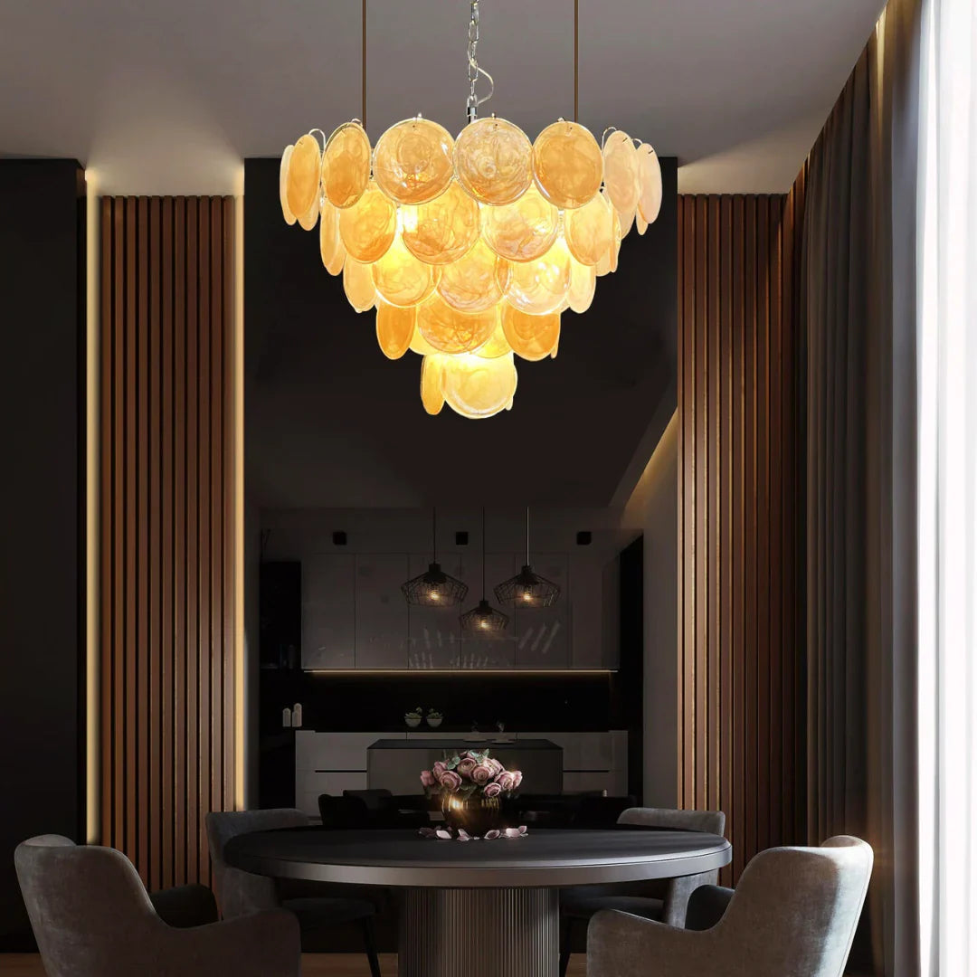 Elegant Gold Murano Iridescent Disc Chandelier 27.6"
