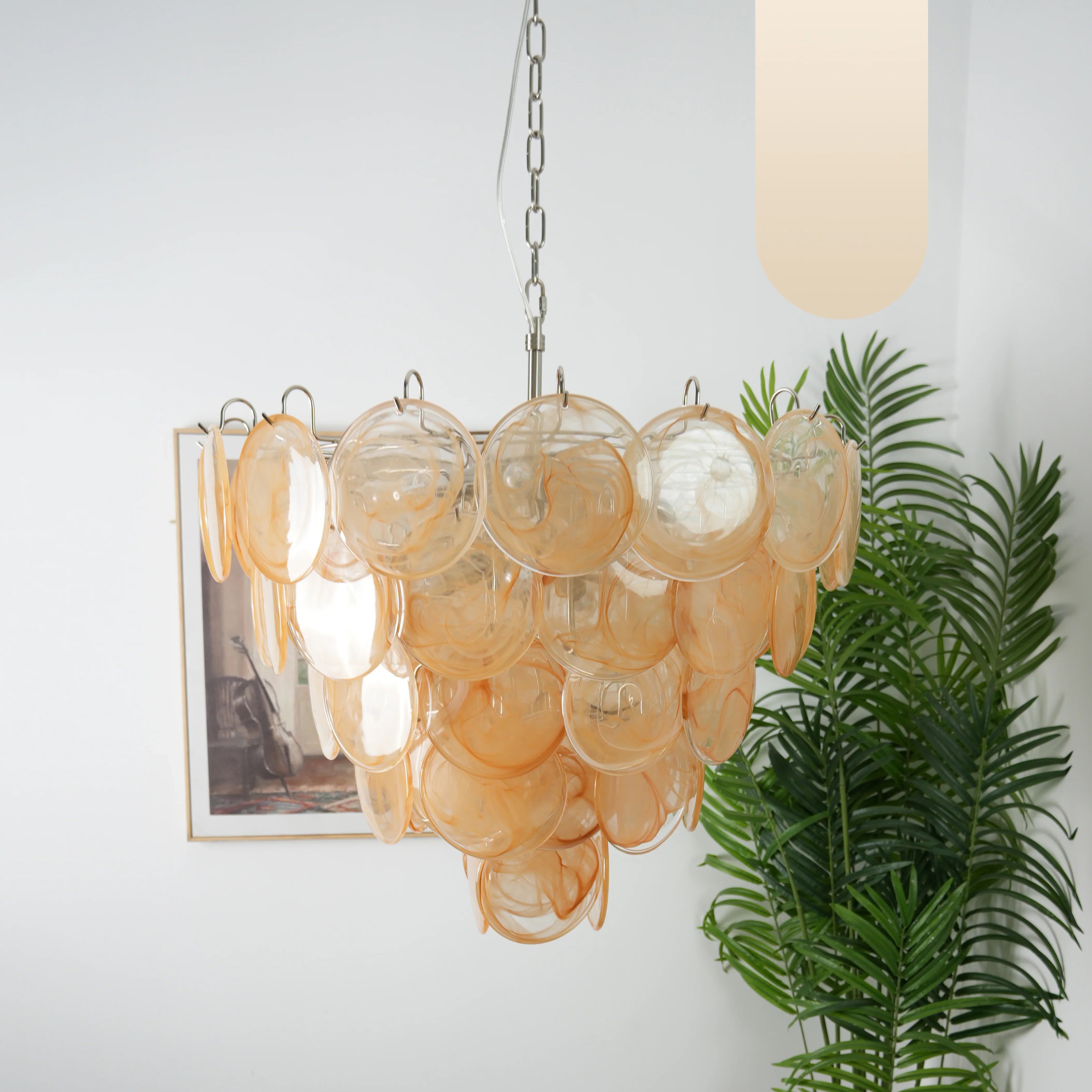 Elegant Gold Murano Iridescent Disc Chandelier 27.6"