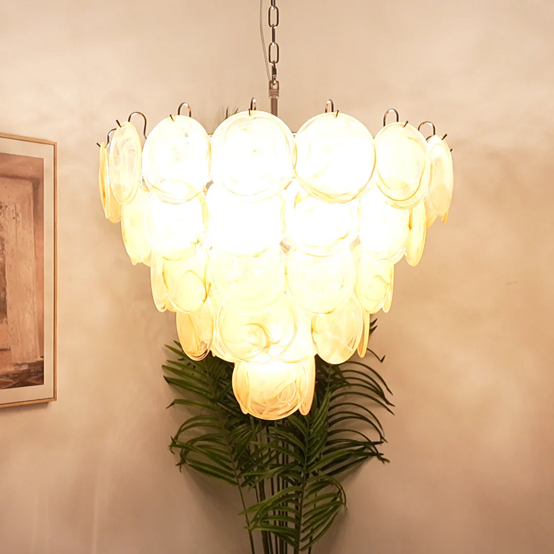 Elegant Gold Murano Iridescent Disc Chandelier 27.6"