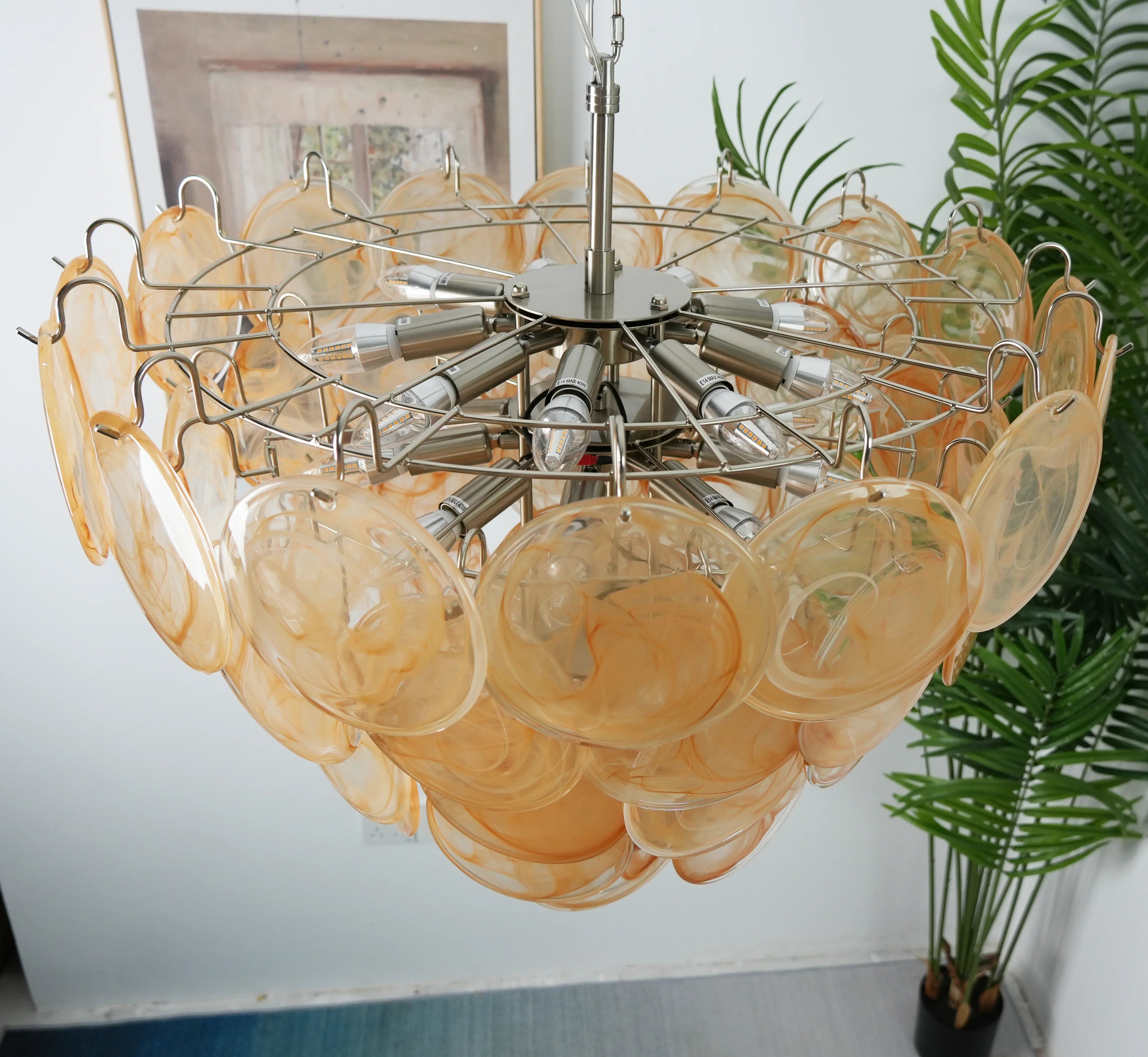 Elegant Gold Murano Iridescent Disc Chandelier 27.6"