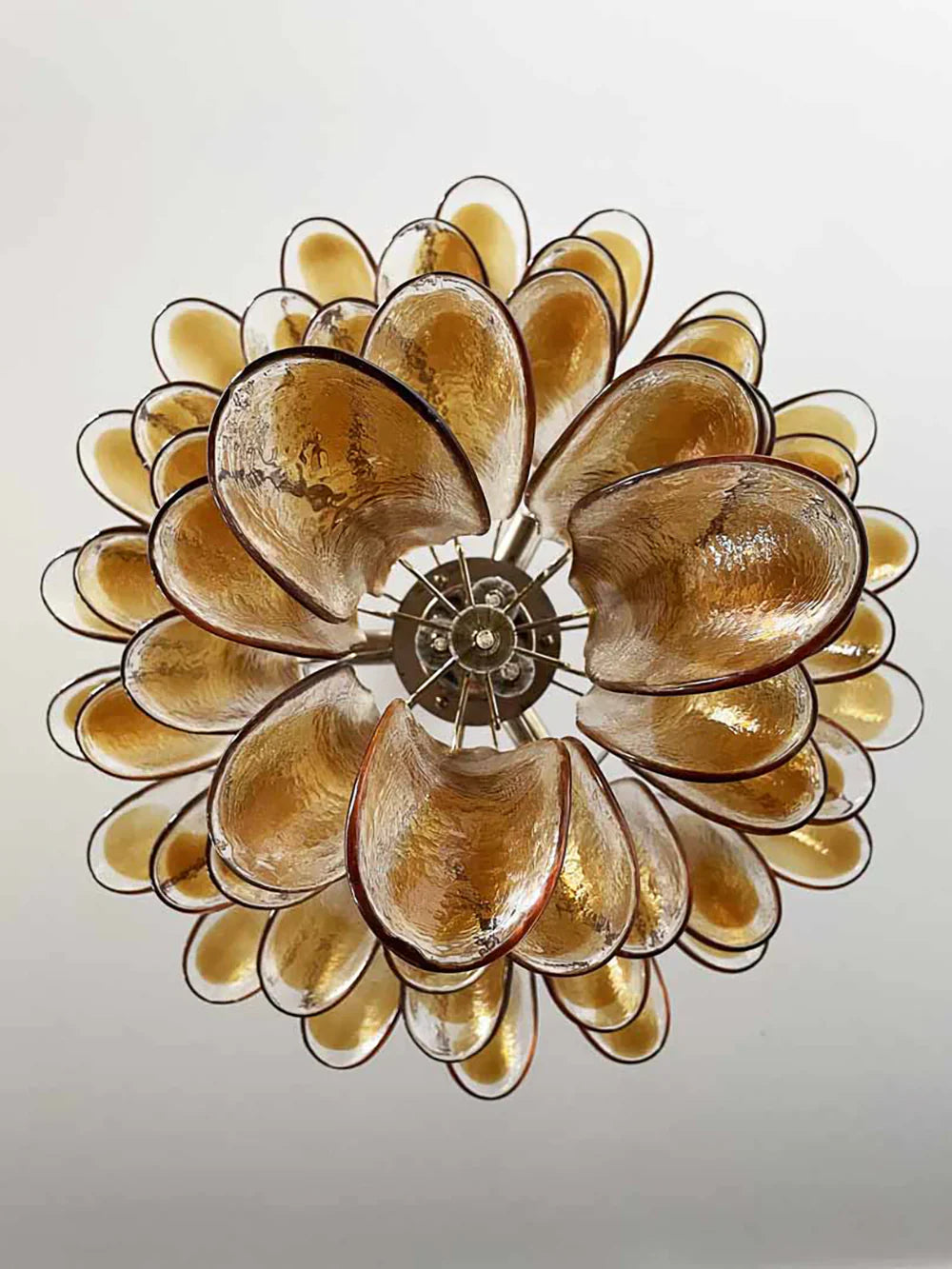 Vintage Transparent Amber Murano Glass Petals Chandelier 26"