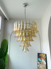 Vintage Transparent Amber Murano Glass Petals Chandelier 26"