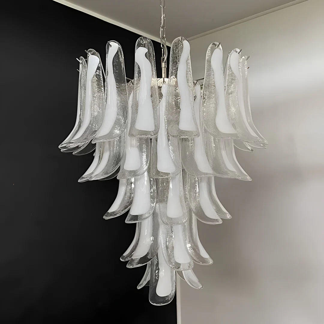 Vintage Transparent Murano Glass Petals Chandelier 26.6"