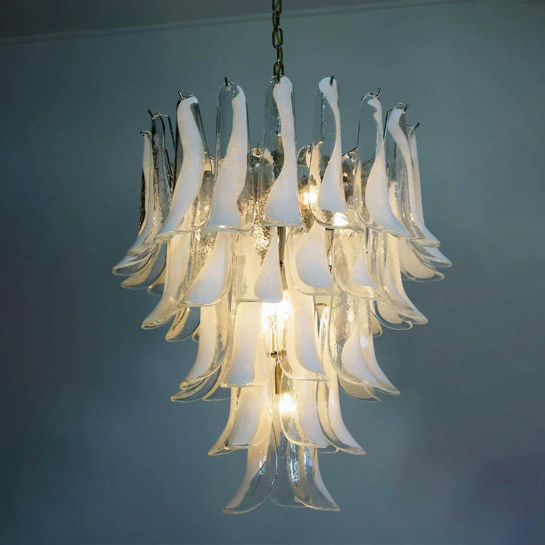 Vintage Transparent Murano Glass Petals Chandelier 26.6"