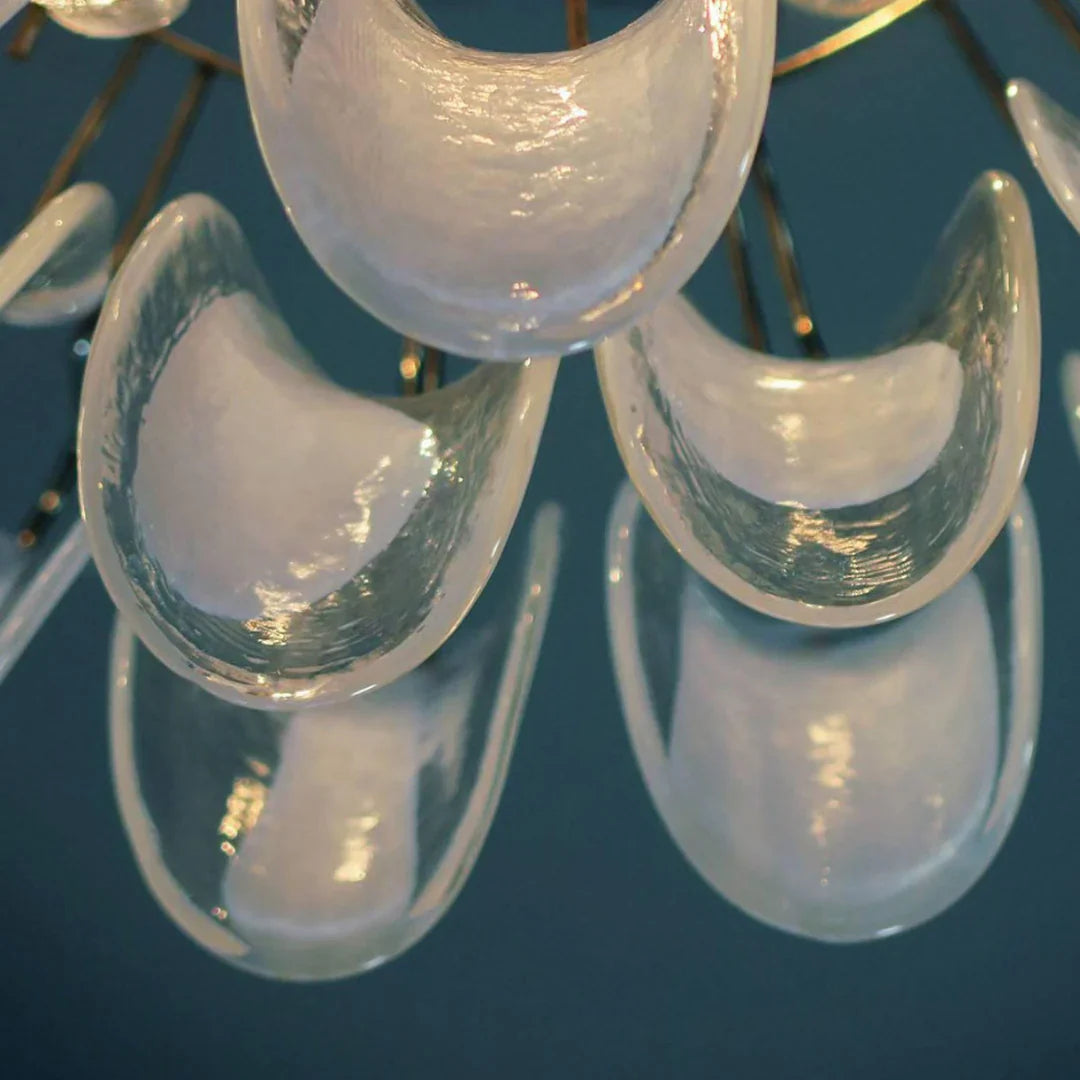 Vintage Transparent Murano Glass Petals Chandelier 26.6"