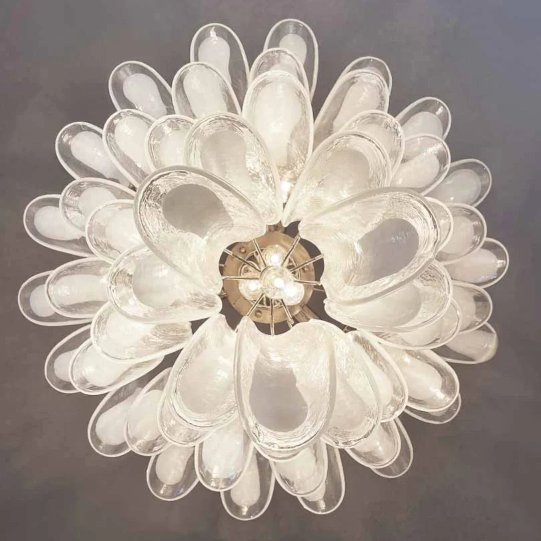 Vintage Transparent Murano Glass Petals Chandelier 26.6"