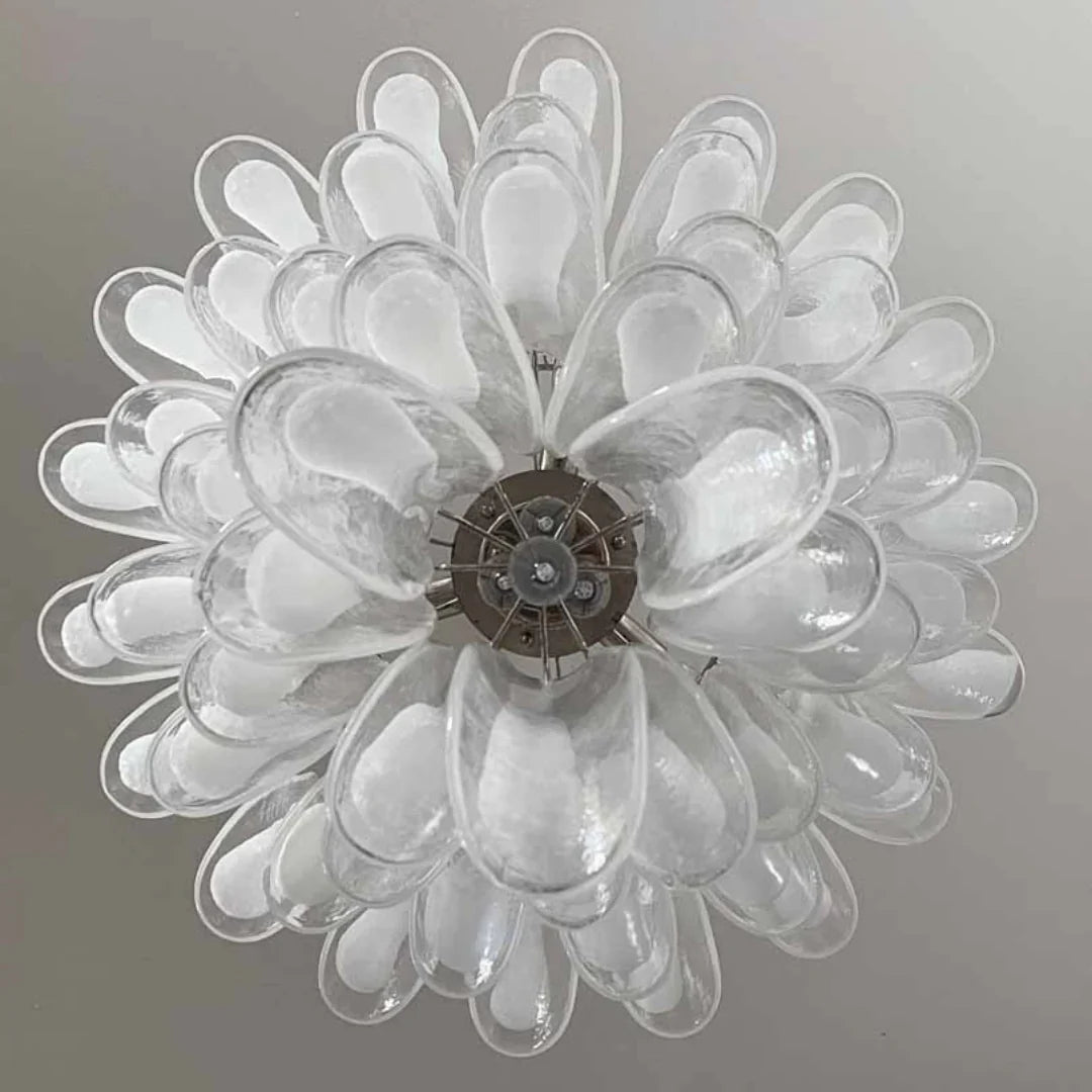 Vintage Transparent Murano Glass Petals Chandelier 26.6"
