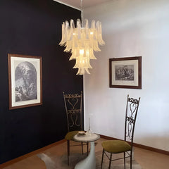 Vintage Transparent Murano Glass Petals Chandelier 26.6"