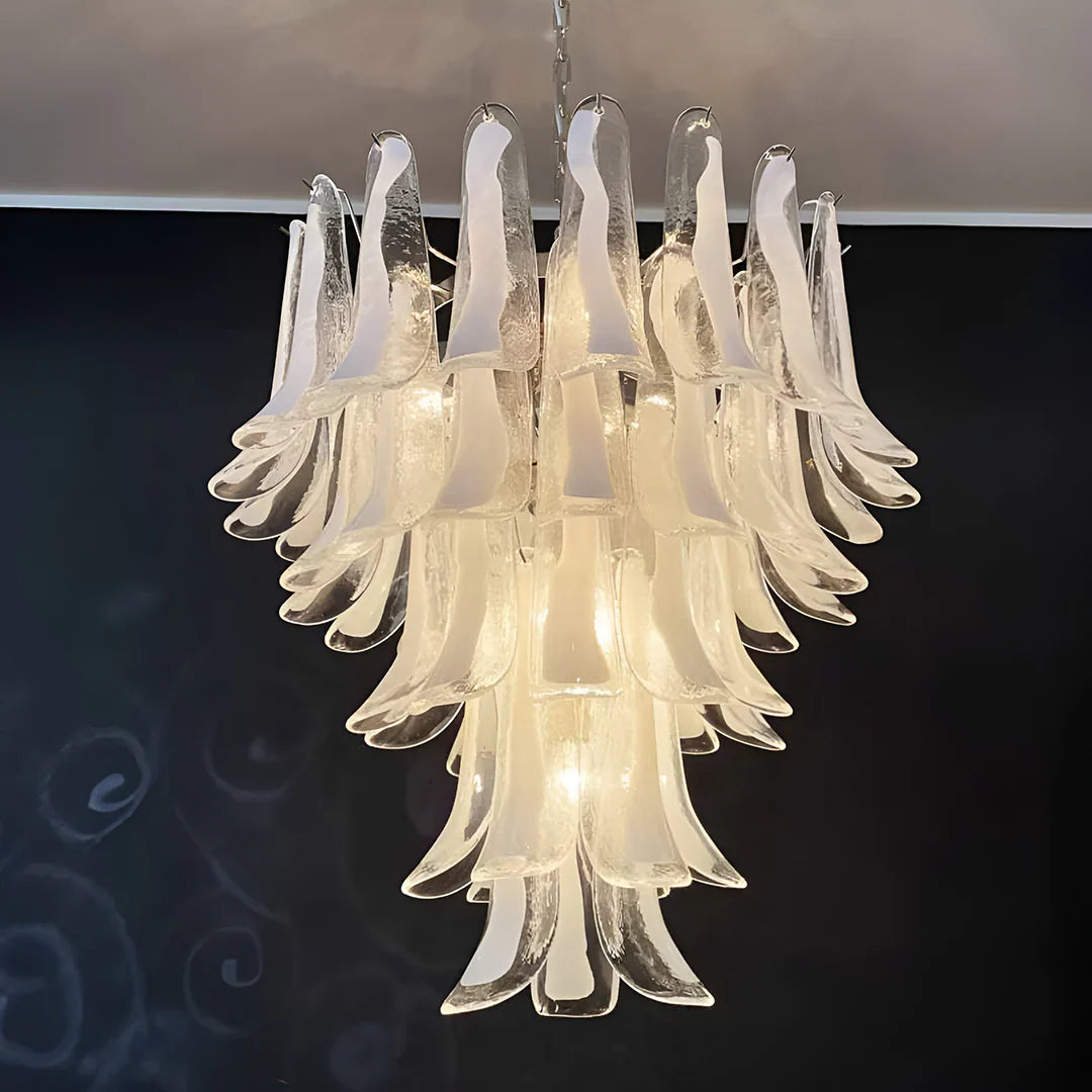 Vintage Transparent Murano Glass Petals Chandelier 26.6"
