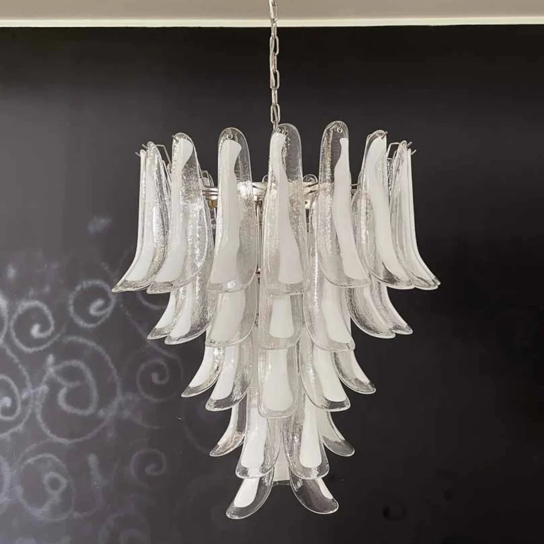 Vintage Transparent Murano Glass Petals Chandelier 26.6"