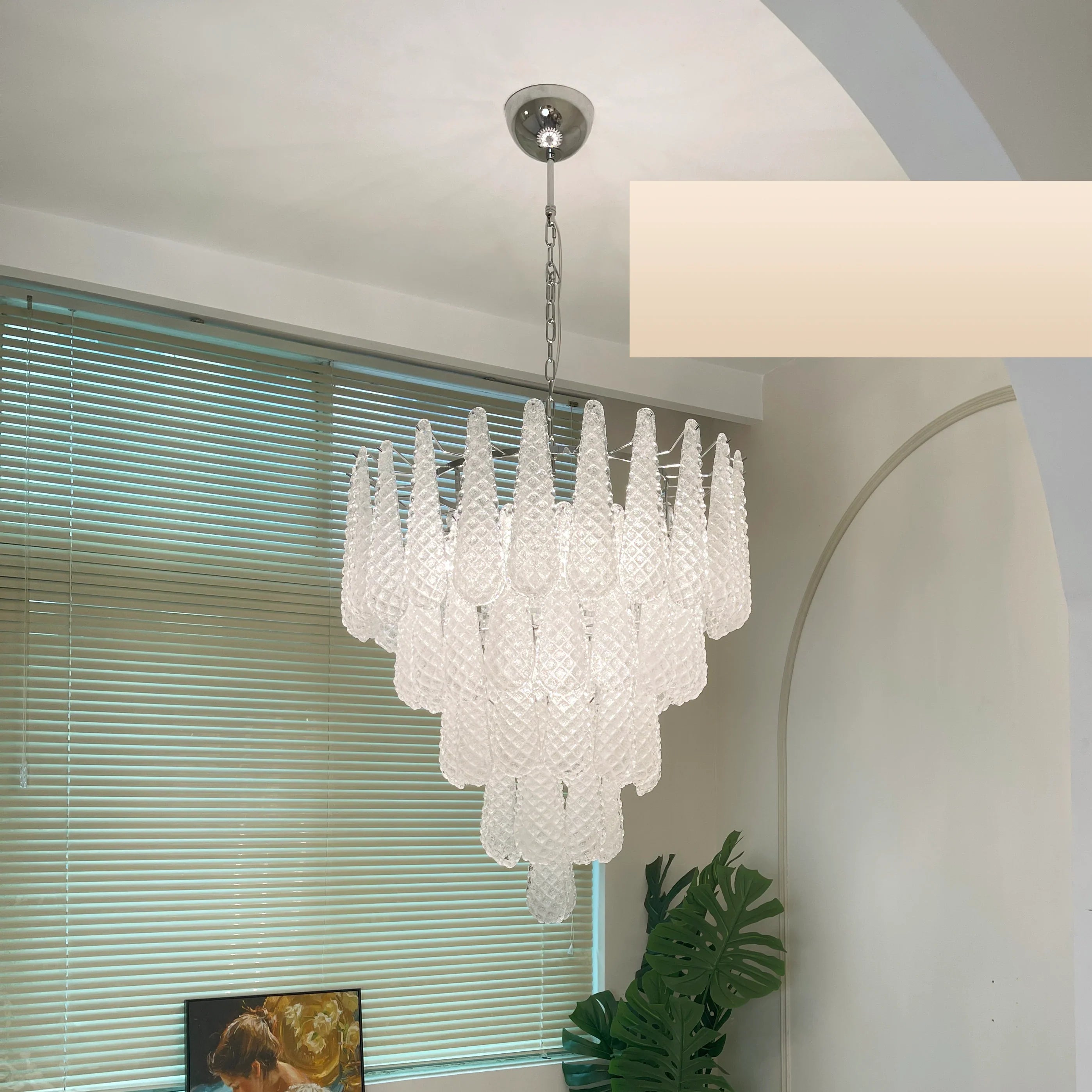 Vintage Transparent Murano Glass Petals Drop Chandelier