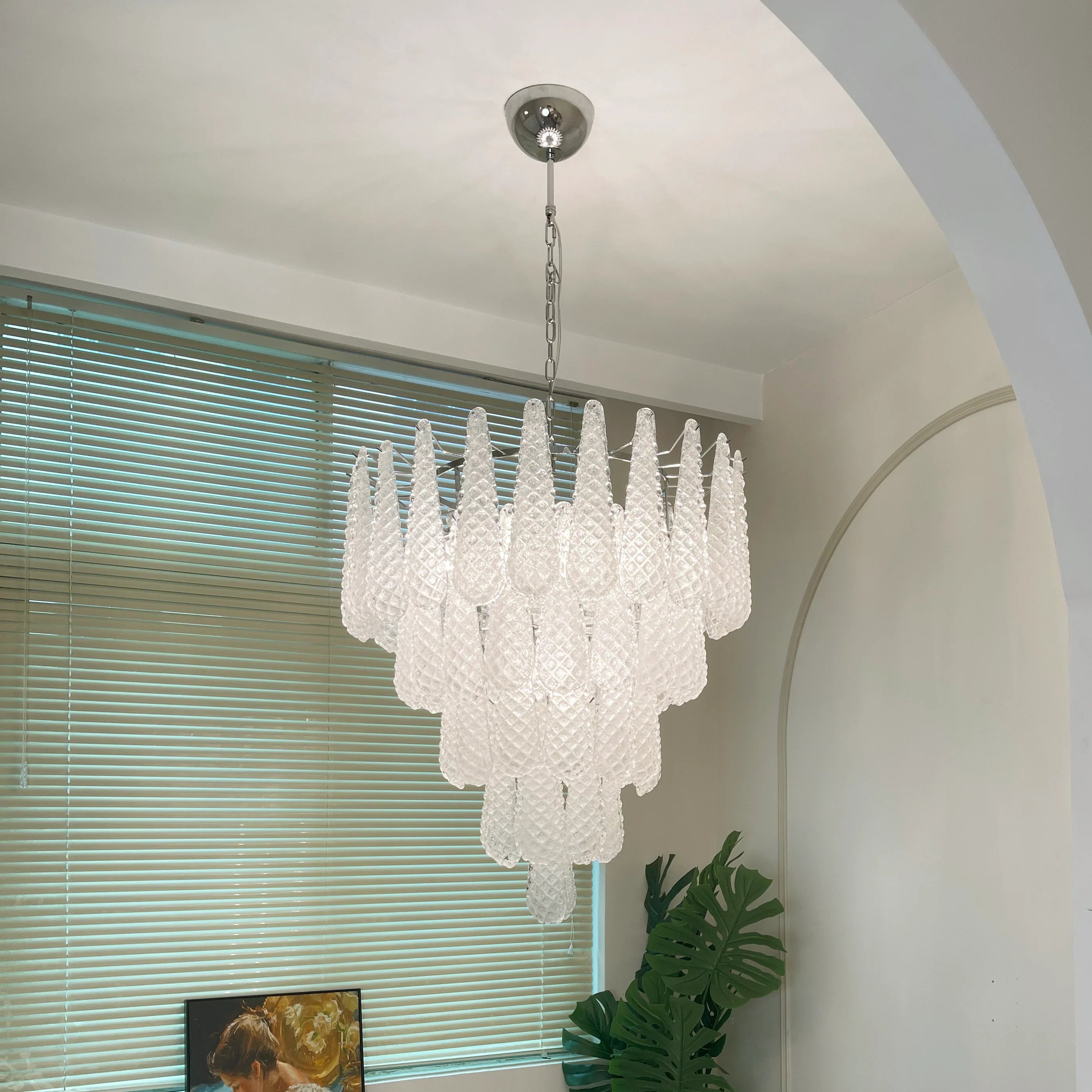 Vintage Transparent Murano Glass Petals Drop Chandelier