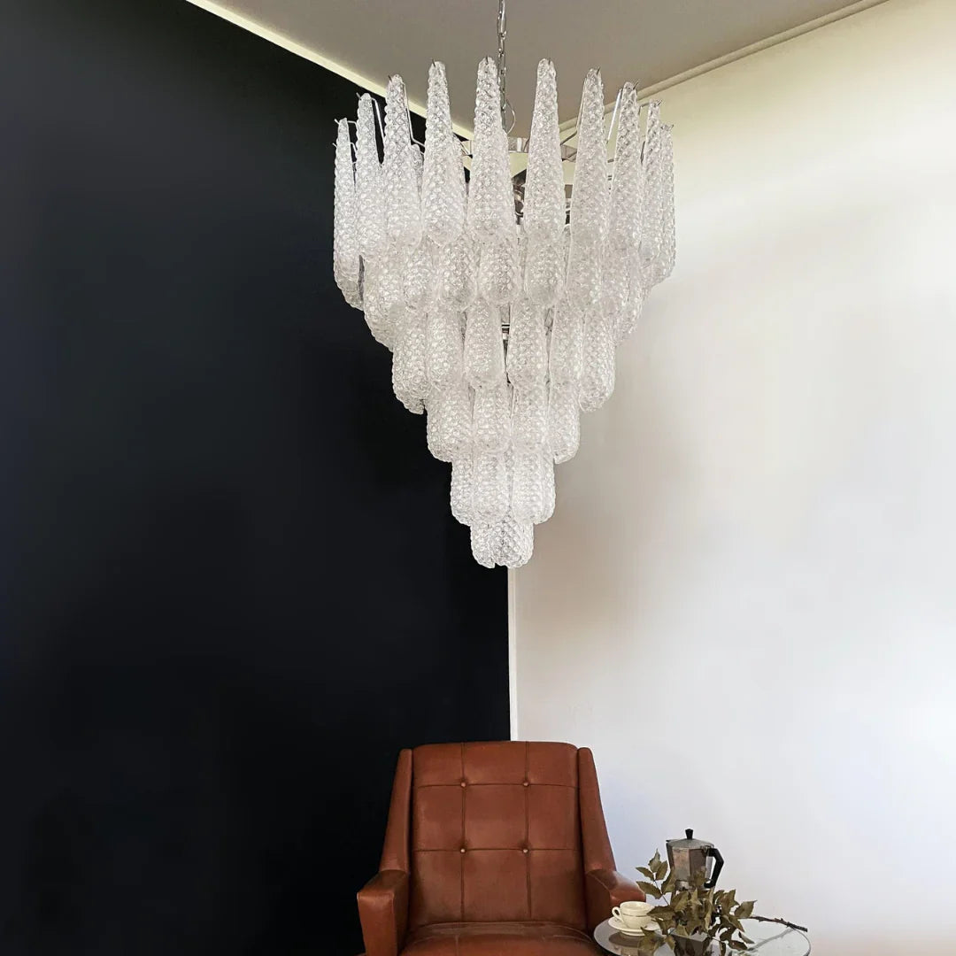 Vintage Transparent Murano Glass Petals Drop Chandelier