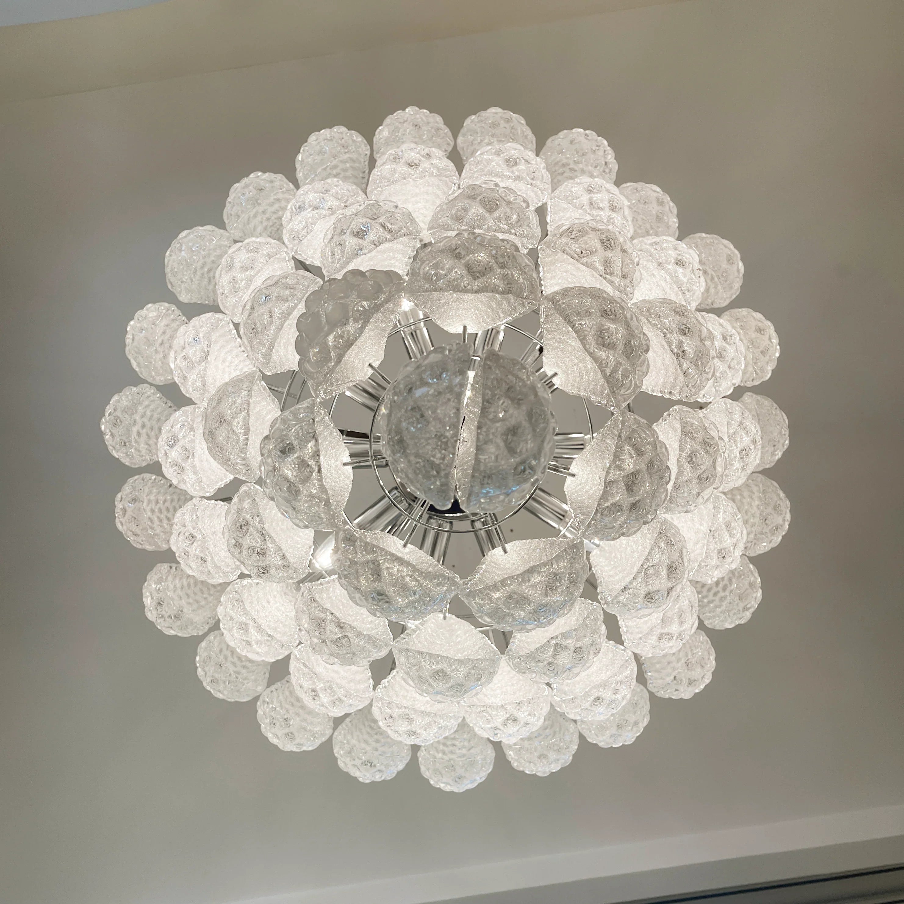 Vintage Transparent Murano Glass Petals Drop Chandelier