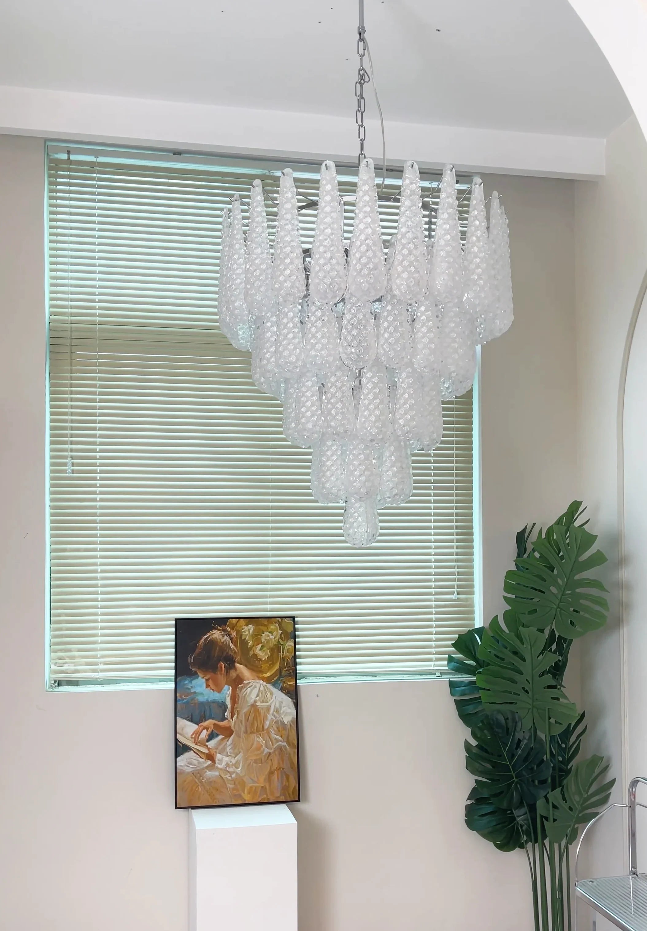 Vintage Transparent Murano Glass Petals Drop Chandelier