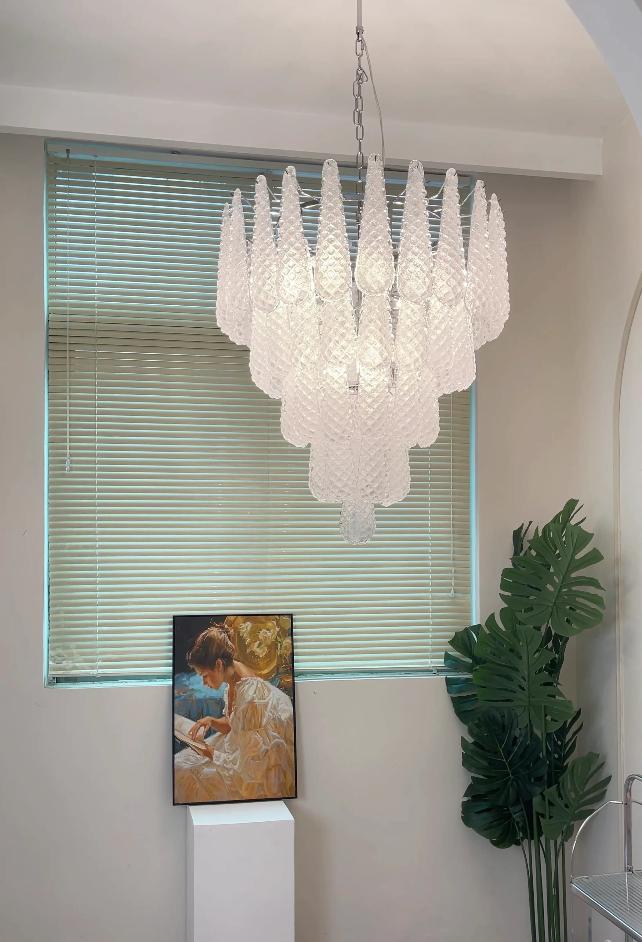 Vintage Transparent Murano Glass Petals Drop Chandelier