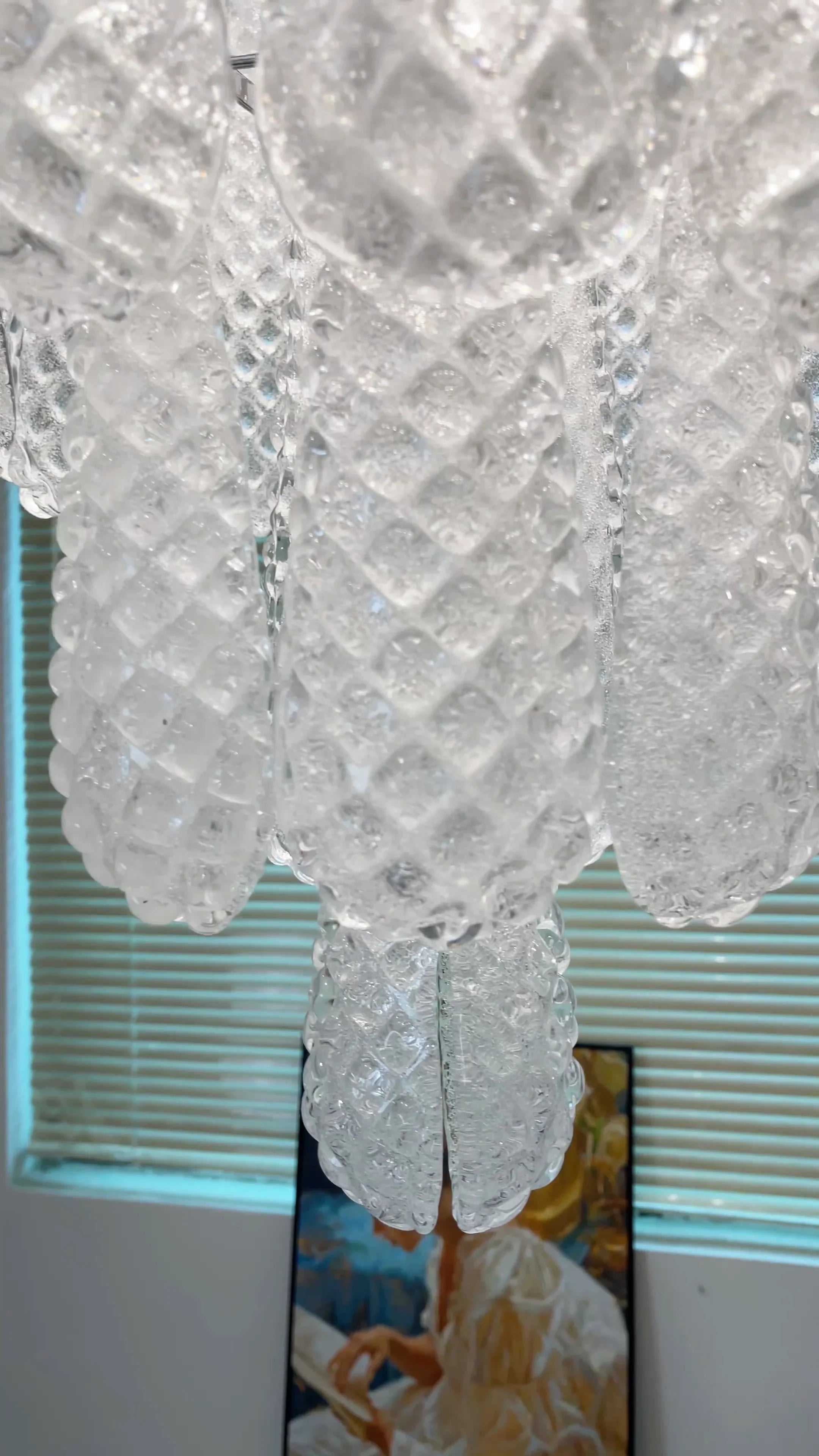 Vintage Transparent Murano Glass Petals Drop Chandelier