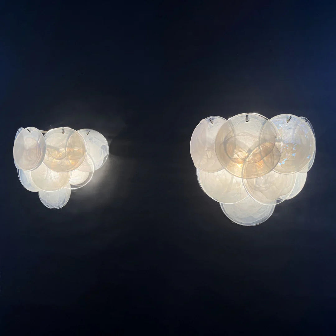 White Murano Disc Glass Wall Sconce 13.4"