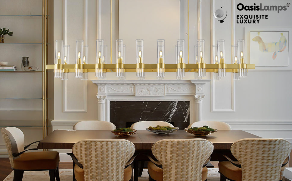 Cylora Glass Tube Rectangular Chandelier 54" 68"L#finish_brass,size_68"