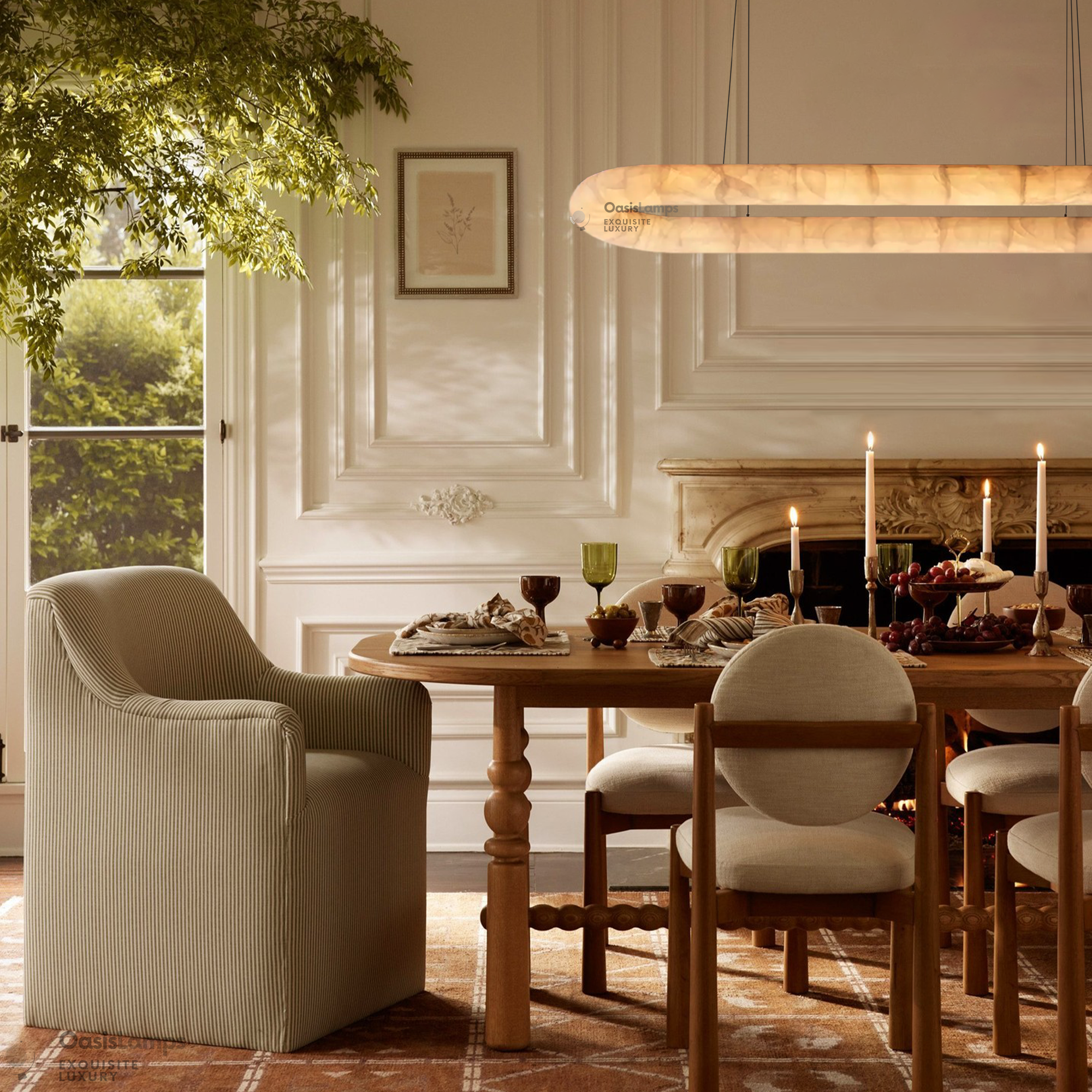 Alabaster Lisse Oval Chandelier 57" 74"W