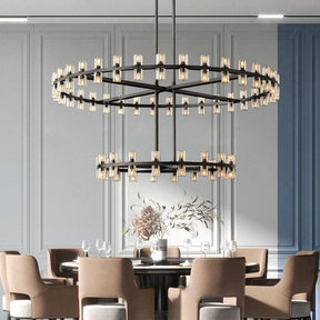 Customize-Crystal Cup Round Two-Tier Chandelier D36"+20''