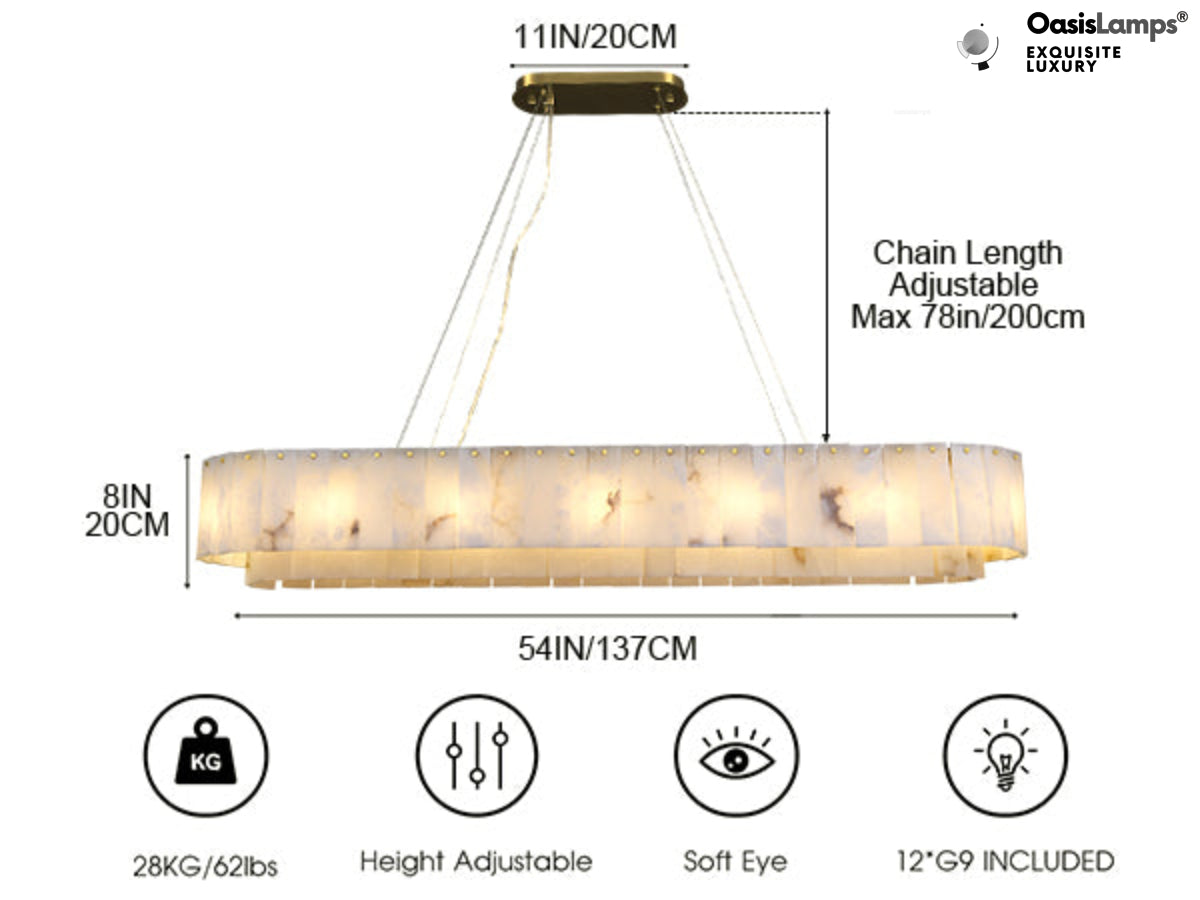Sawyer Alabaster Rectangle Chandelier 40" 54"L#Color_Brass,size_54"
