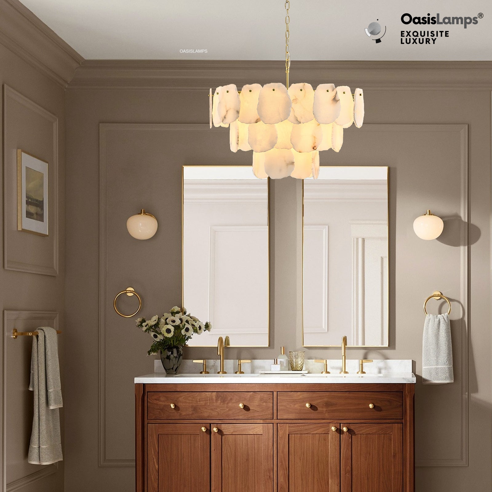 Moira Alabaster Multi-Tier Round Chandelier 32"D#Color_Brass