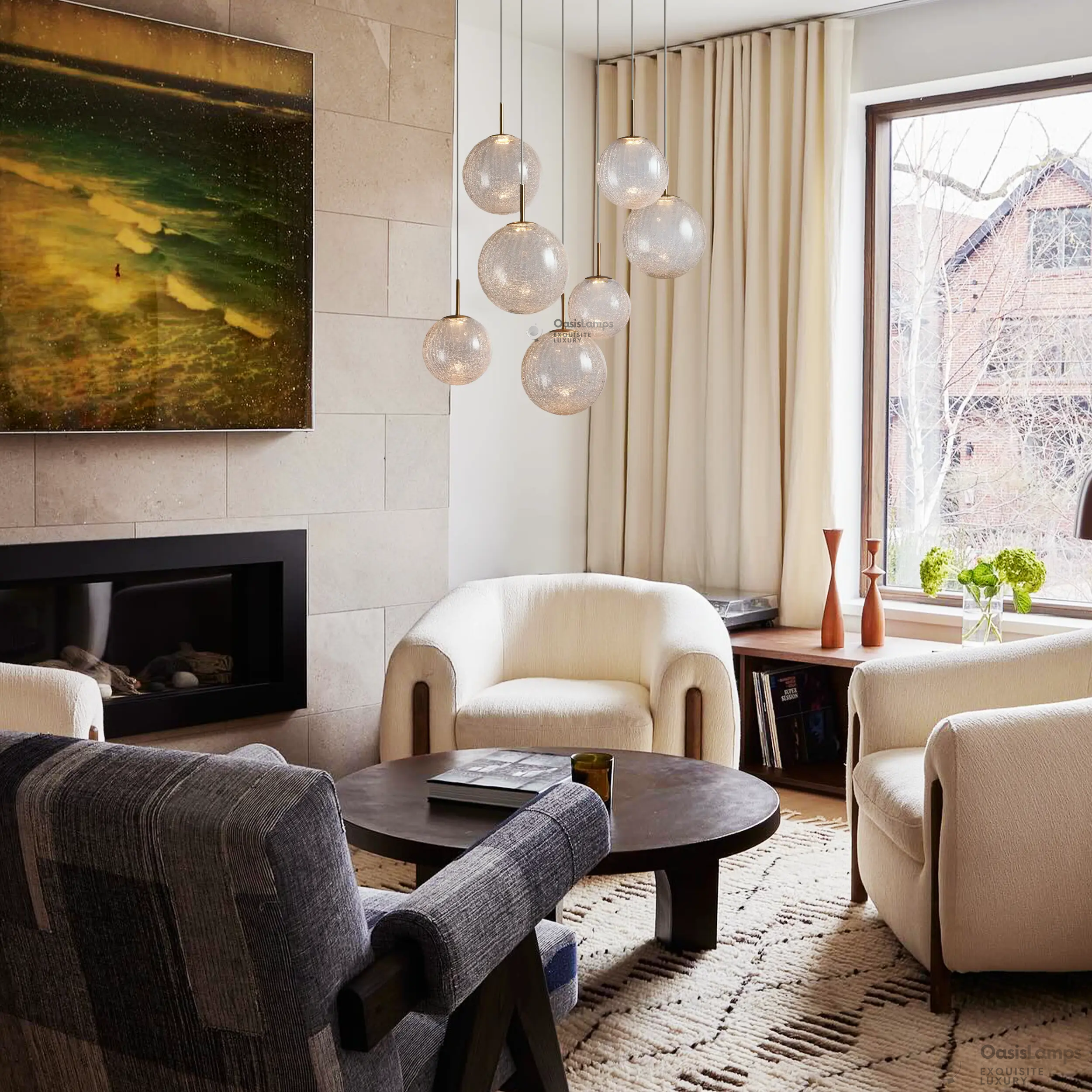 Casen Ablown Crackle Glass Globe Round Chandelier 20" 28" 34" 43"D