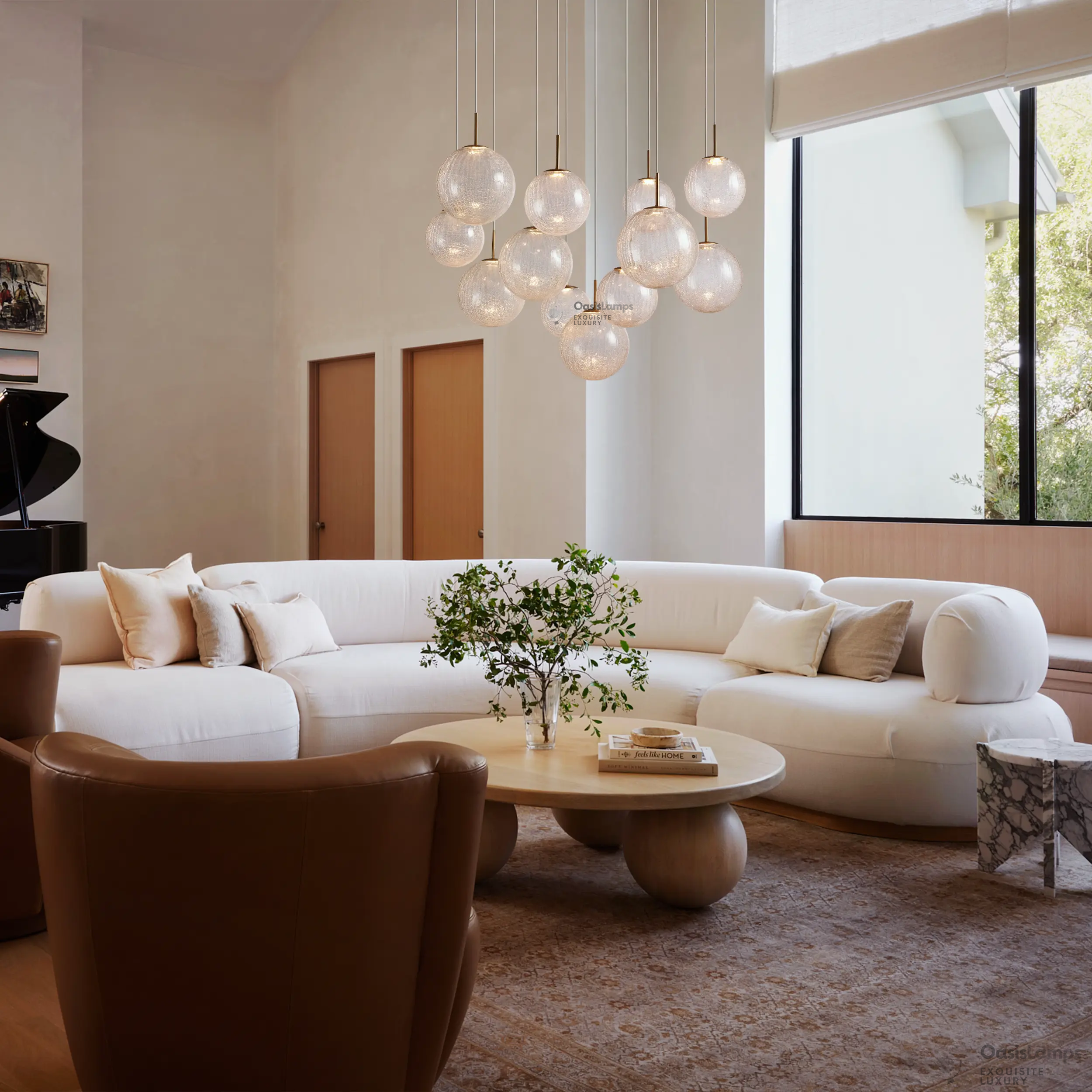 Casen Ablown Crackle Glass Globe Round Chandelier 20" 28" 34" 43"D