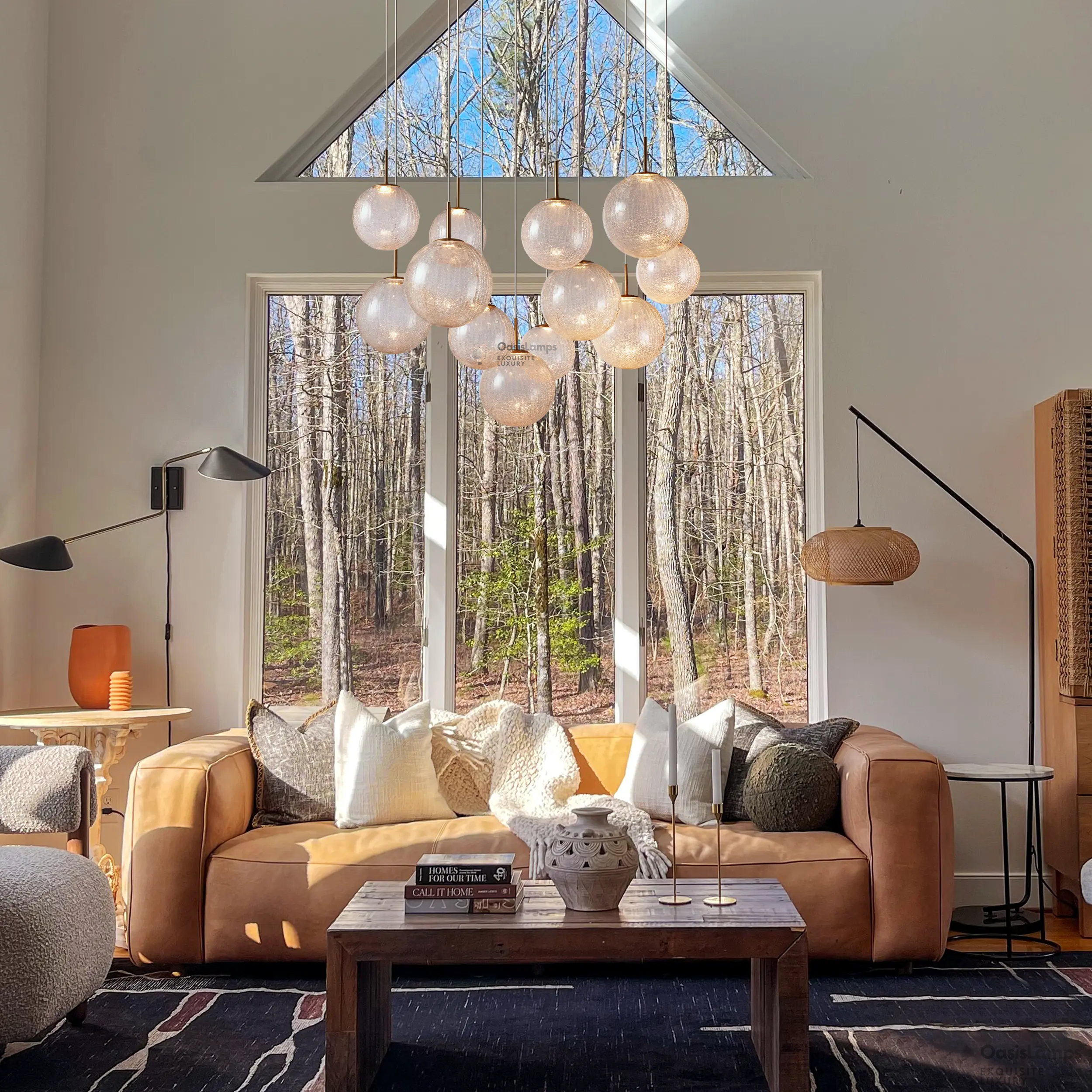 Casen Ablown Crackle Glass Globe Round Chandelier 20" 28" 34" 43"D