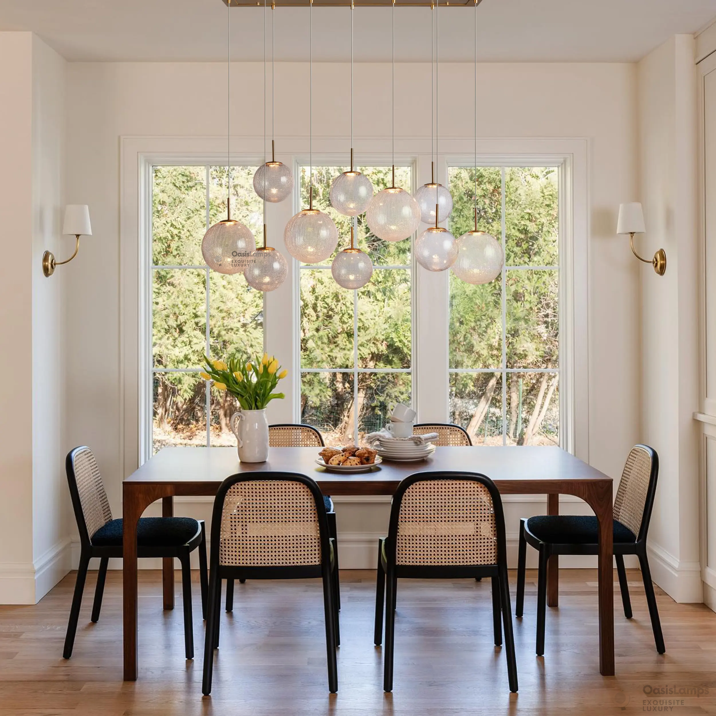 Casen Ablown Crackle Glass Globe Linear Chandelier 55" 65"D