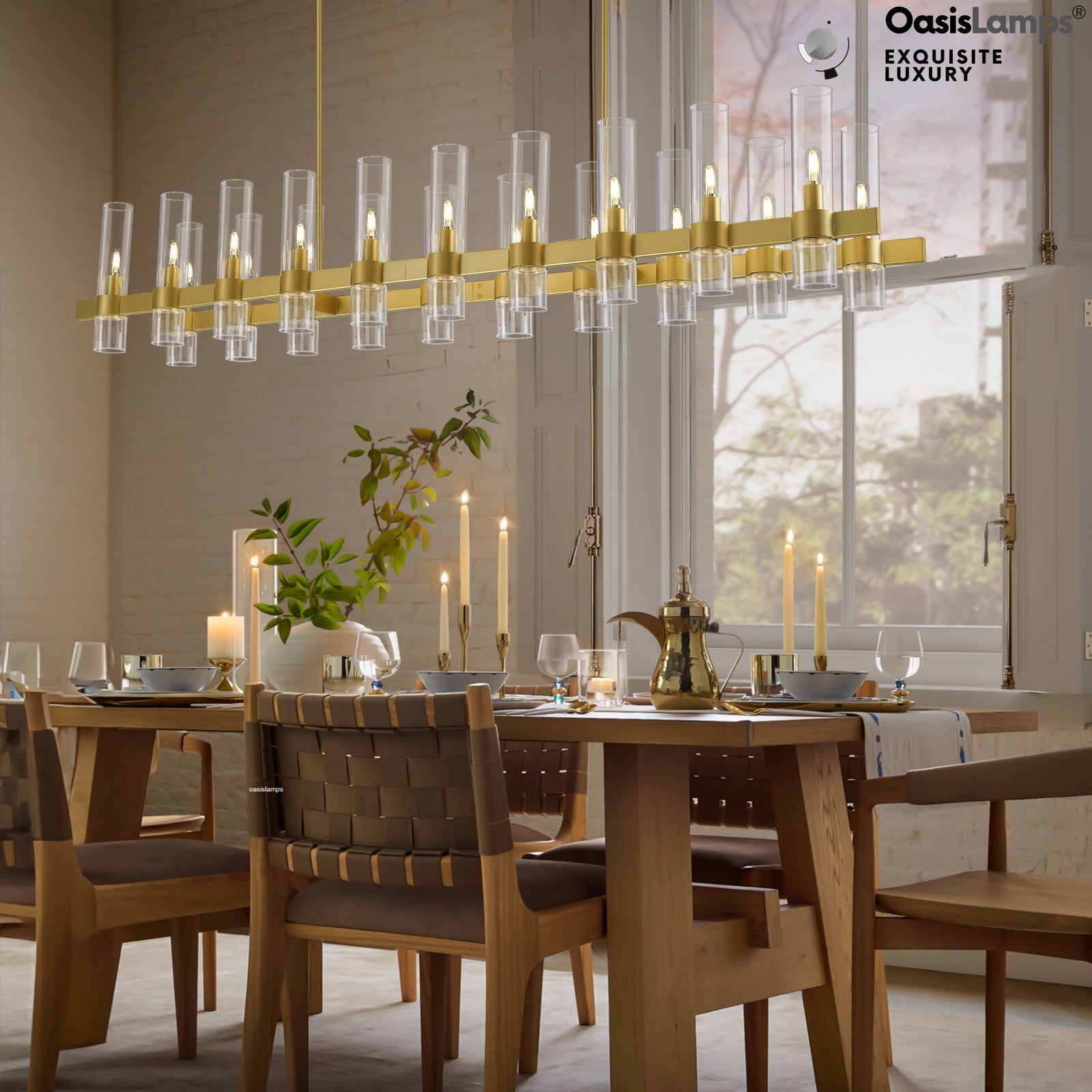 Cylora Glass Tube Rectangular Chandelier 54" 68"L#finish_brass,size_68"