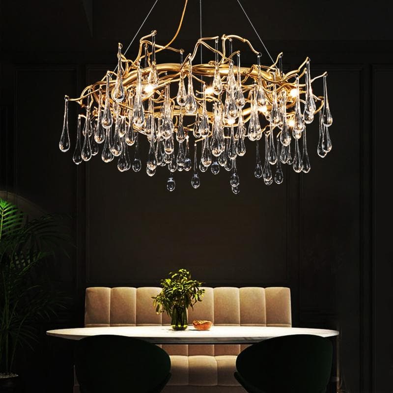 Branch Round Long Teardrop Crystal Chandelier
